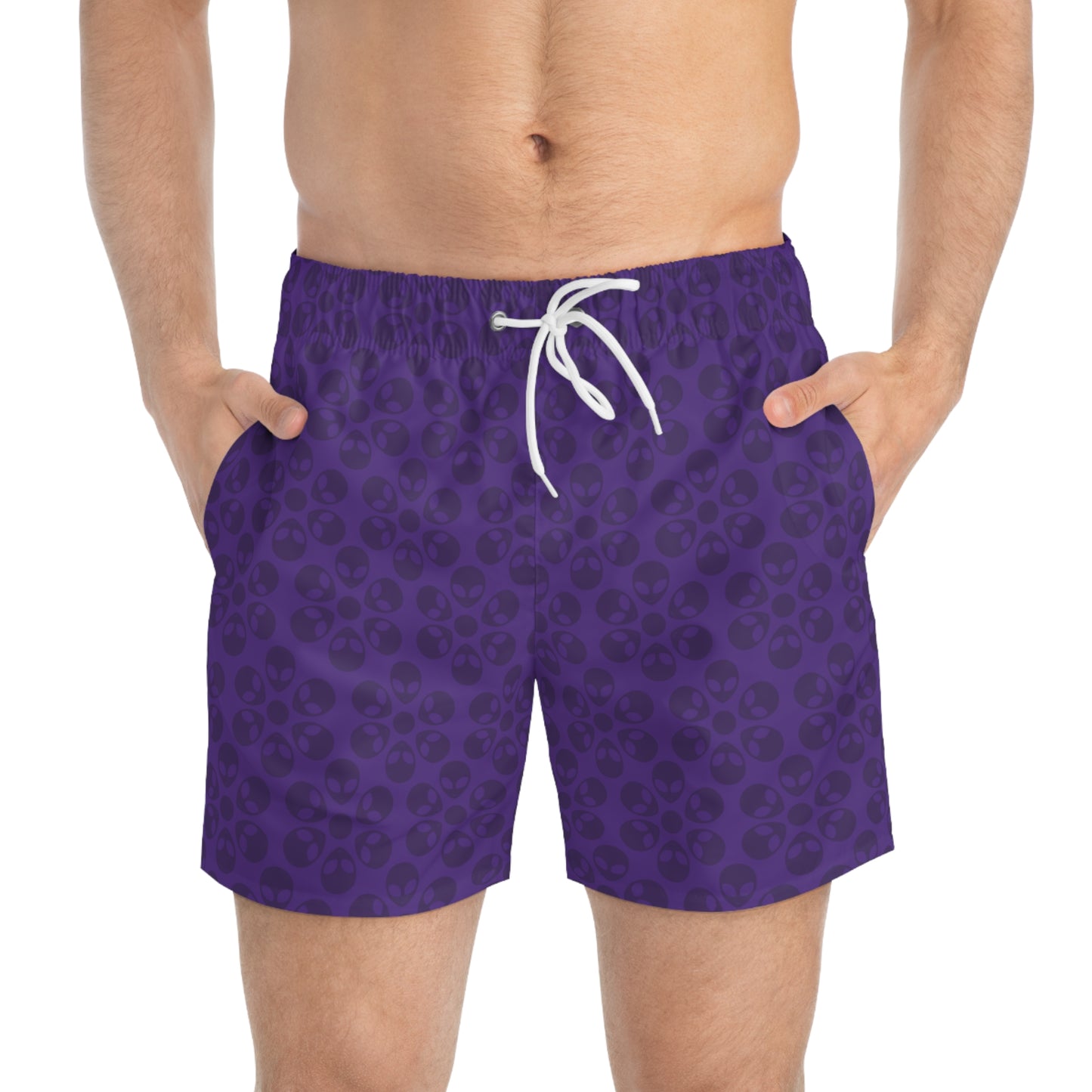 Stylish AOP Swim Trunks for Beach Days Summer Fun Pool Parties Vacation Wear Gift for Him Alien Flowers Purple