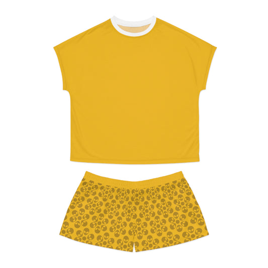 Stylish Womens Pajama Set Cozy Sleepwear AOP Floral Print Perfect for Lounging Gift for Her Summer Nights Relaxation Alien Flowers Yellow