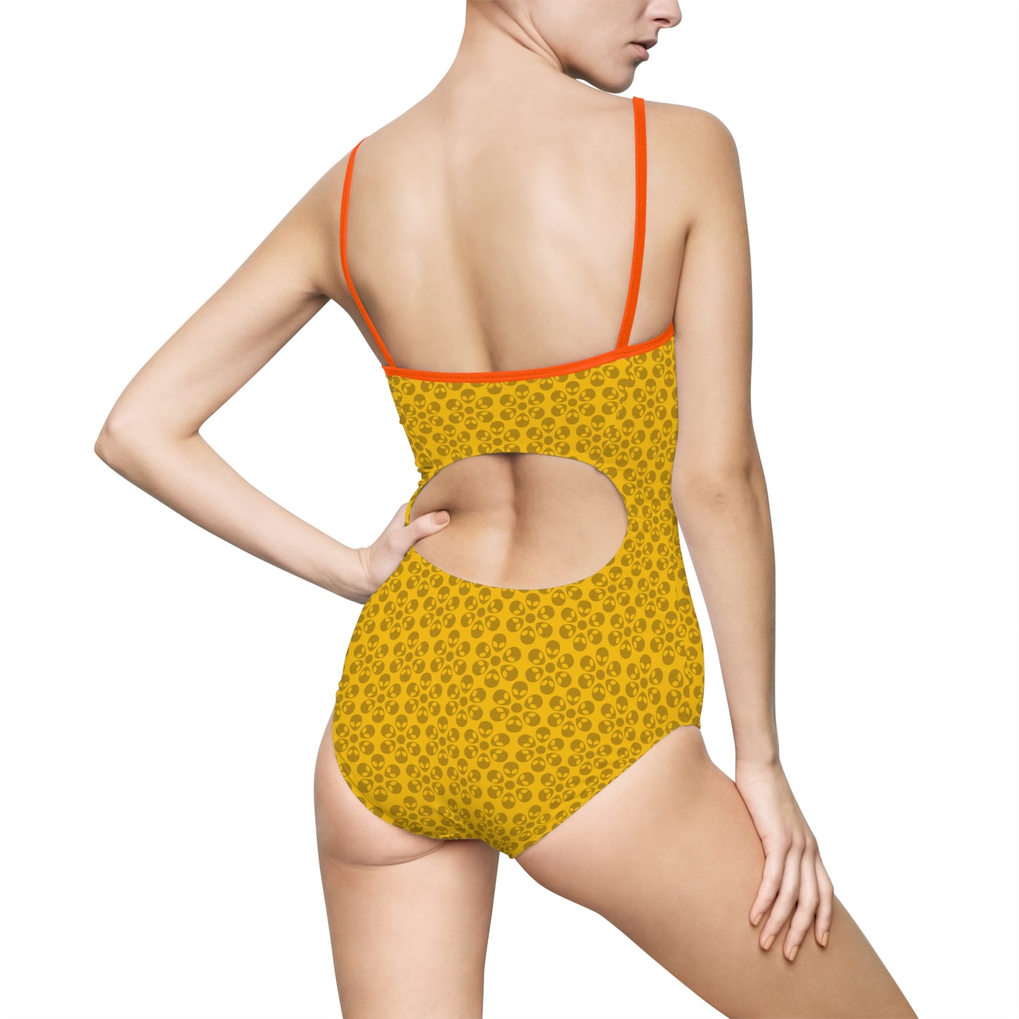Womens Onepiece Swimsuit  Alien Flowers Yellow