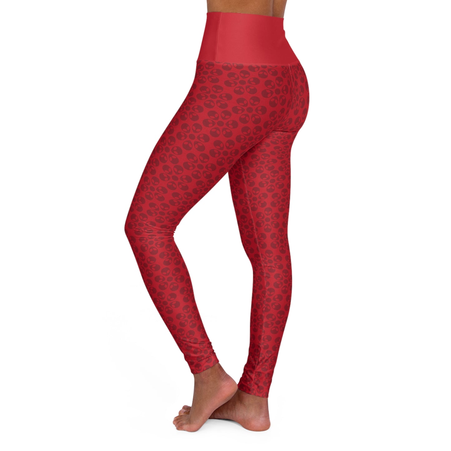 Stylish High Waisted Yoga Leggings Activewear Fitness Leggings Workout Pants Gift for Her Yoga Apparel Alien Flowers Dark Red