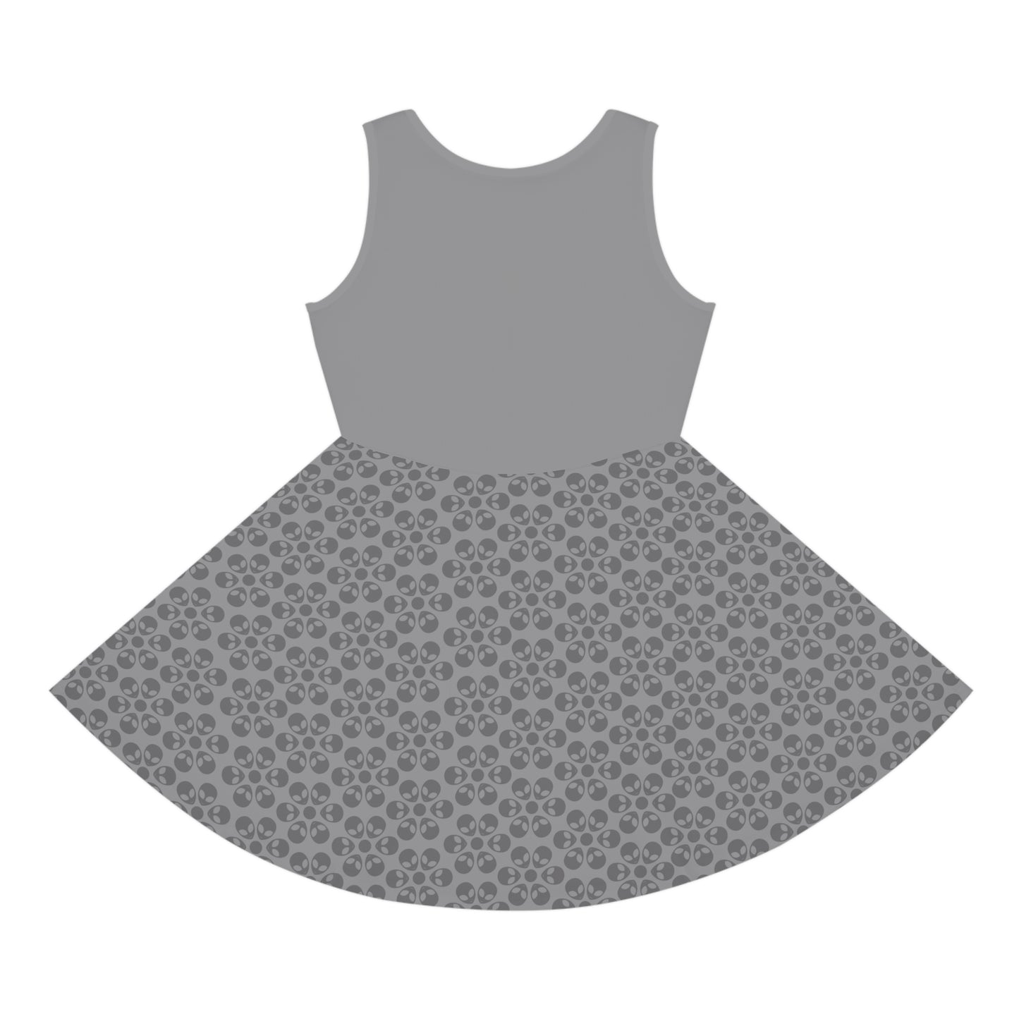 Girls Floral Sleeveless Sundress Cute Summer Dress Kids Fashion Birthday Outfit Playful Floral Pattern Spring Dress Alien Flowers Grey