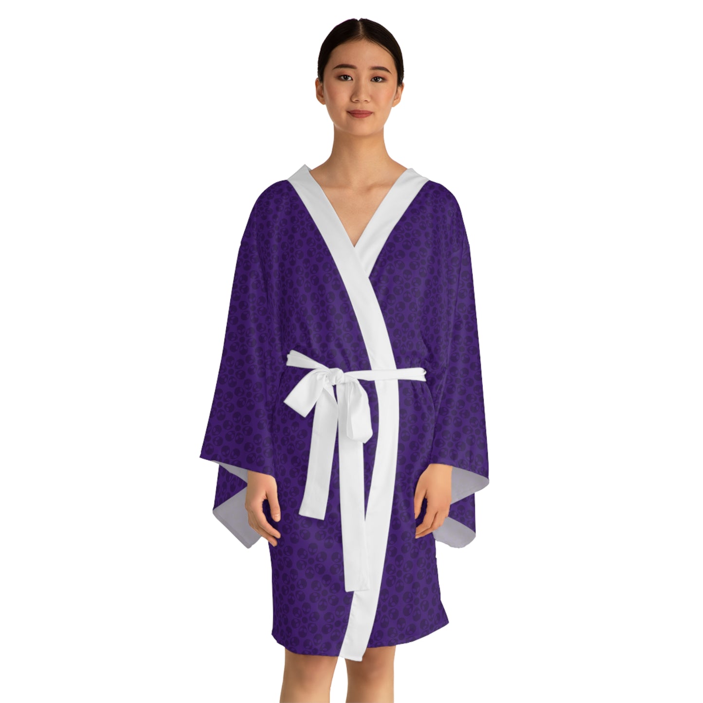 Chic Floral Long Sleeve Kimono Robe Bohemian Loungewear Relaxation Gift Spa Day Essential Cozy Home Attire Trendy Style Alien Flowers Purple