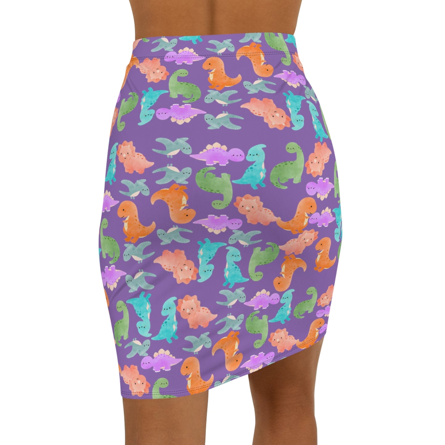 Dinosaur Print MidWaist Pencil Skirt for Fun and Playful Style Womens Skirt Cute Skirt Fashionable Skirt Casual Skirt Gift Idea Rainbow Dinos Light Purple