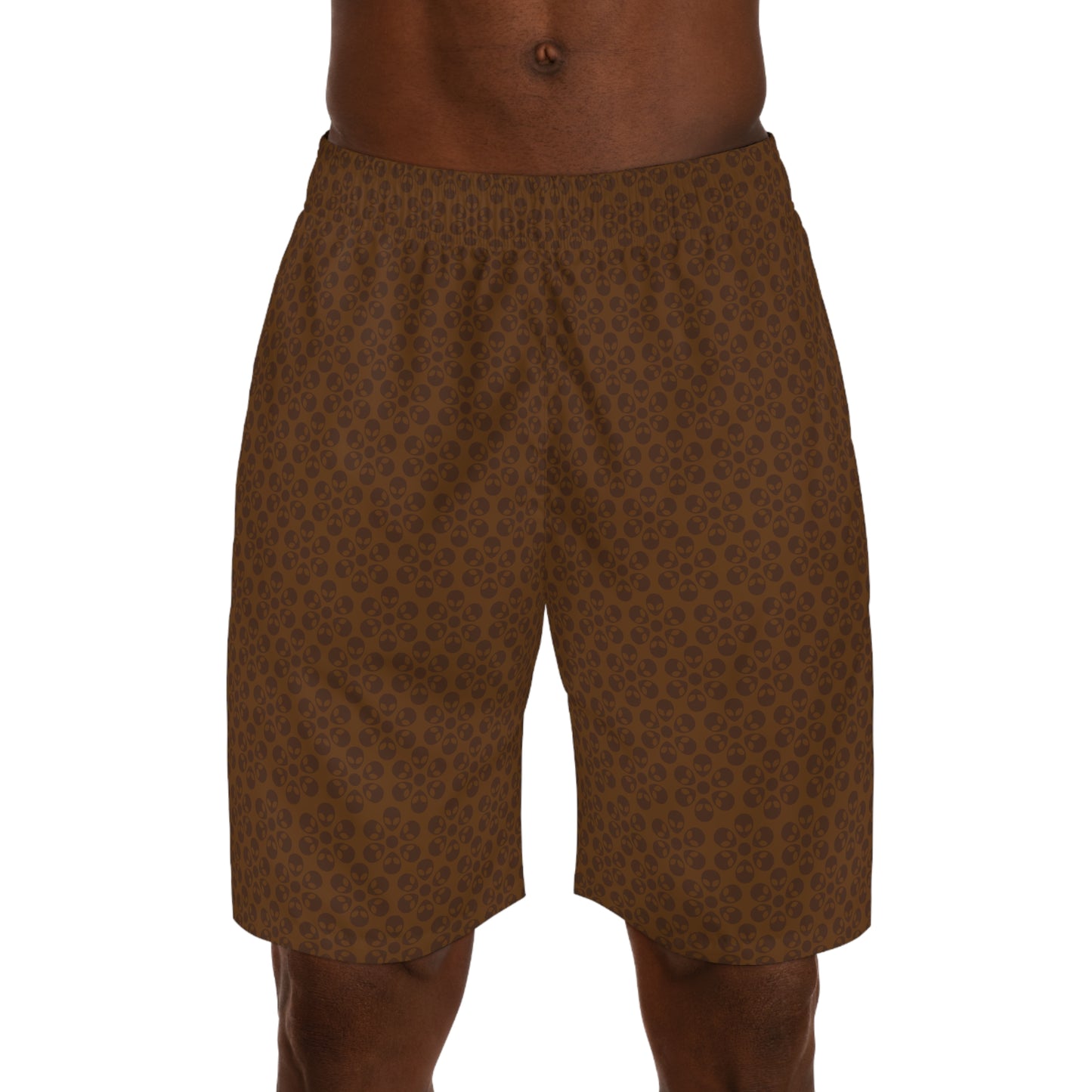 Mens Jogger Shorts  Alien Flowers Brown