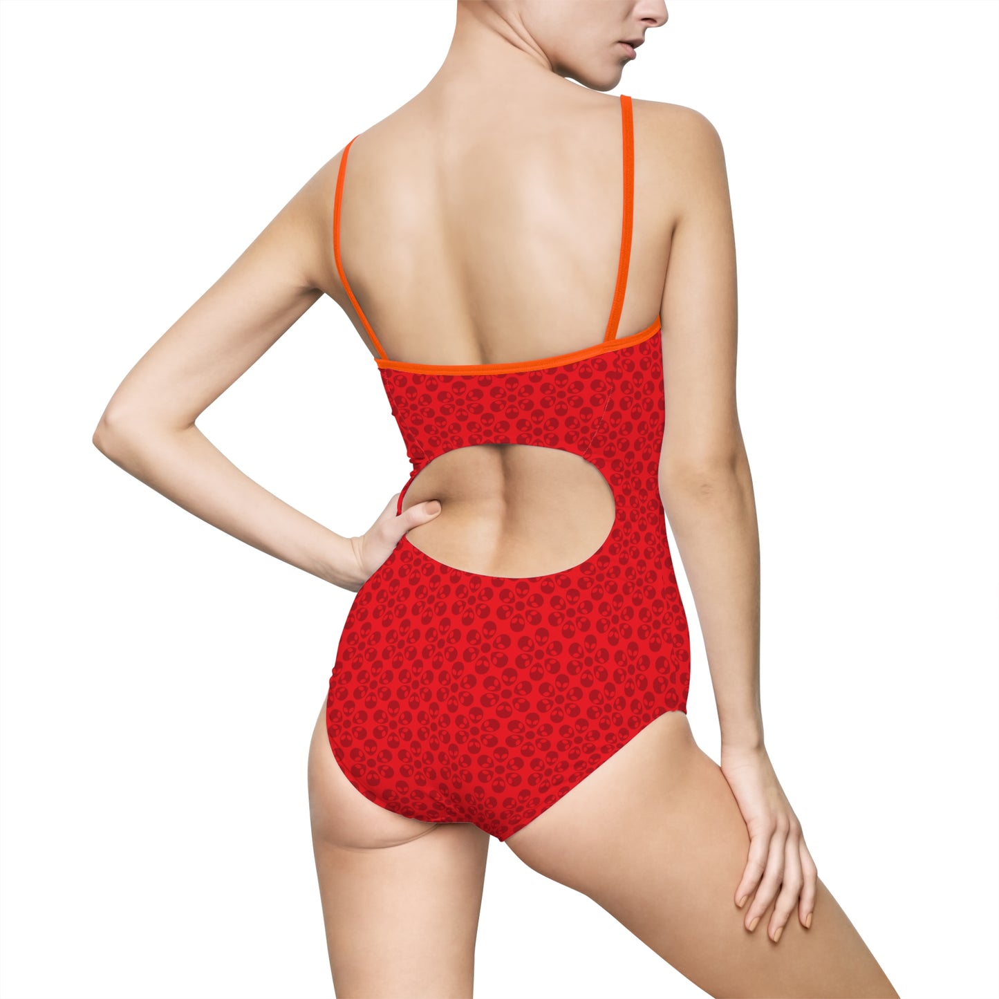 Womens Onepiece Swimsuit  Alien Flowers Red