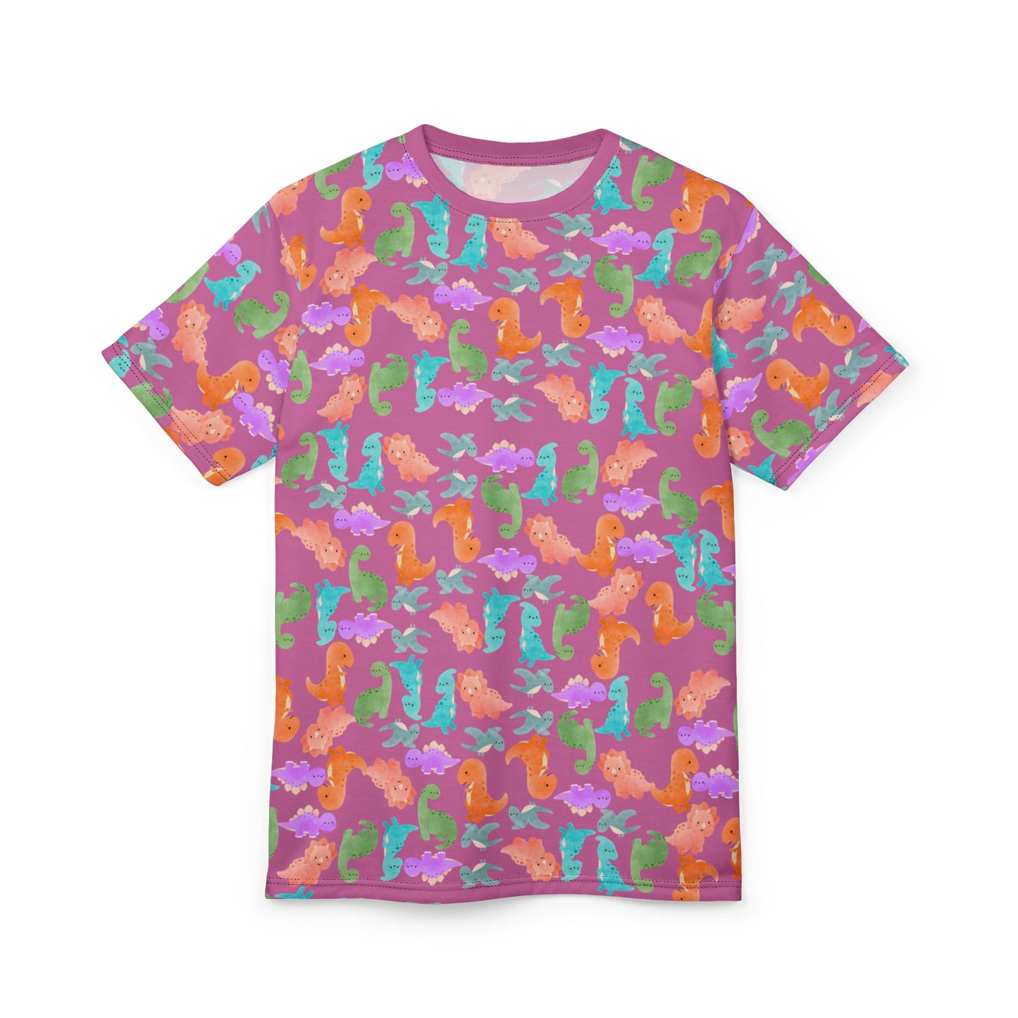 Vibrant Dino Pattern Tee for Ocean Lovers Perfect for Summer Casual Wear Gift for Beach Lovers Tropical Vibe Clothing Rainbow Dinos Light Pink