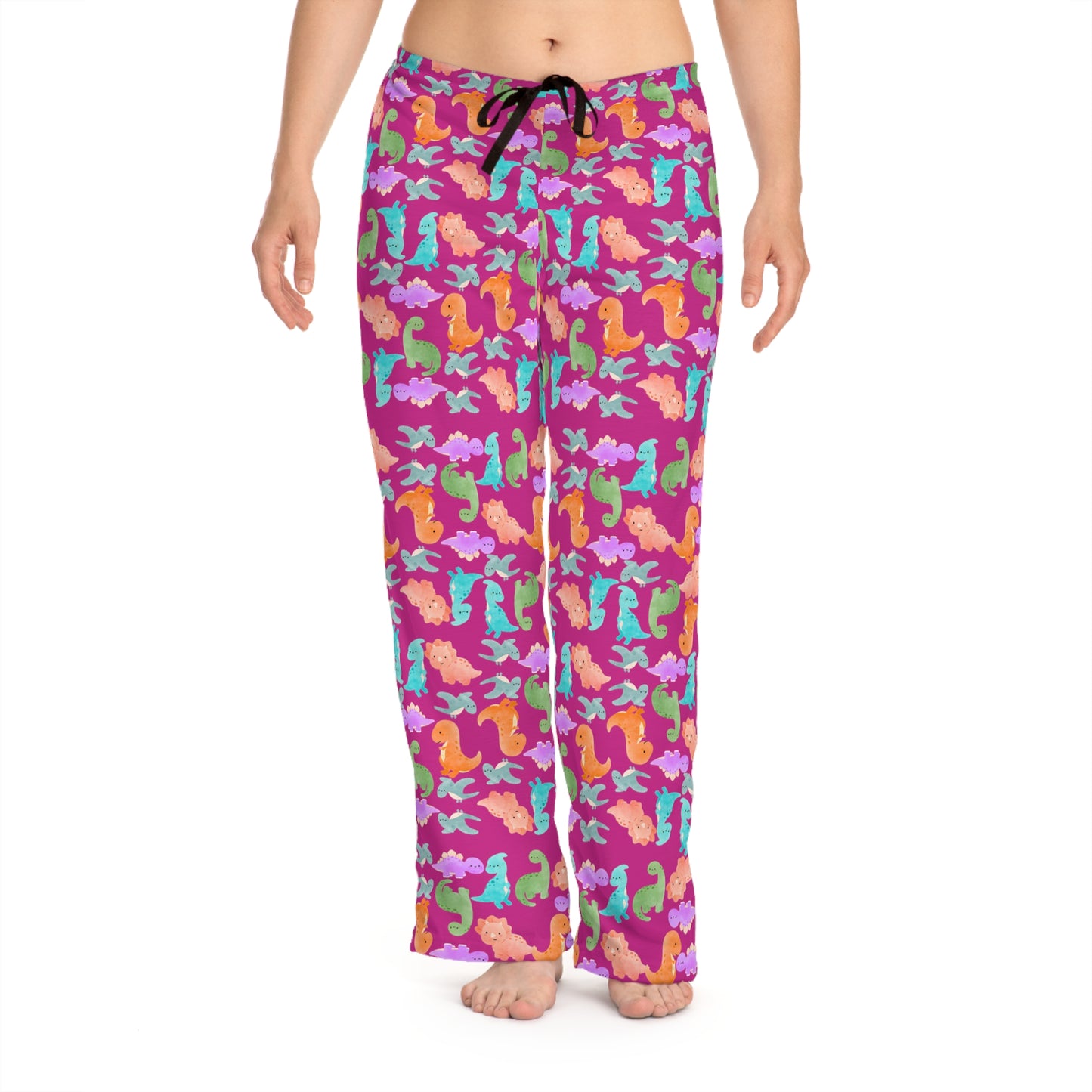 Dino Pattern Womens Pajama Pants Cozy Sleepwear Fun Lounge Pants Perfect Gift for Sleepovers Summer Vibes Beach Lovers Rainbow Dinos Pink