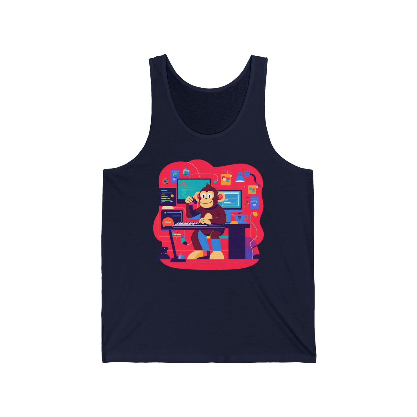 Creative Monkey Tech Tank Top, Unisex Jersey Tank, Gaming Shirt, Geek Wear, Gift for Programmers, Fun Summer Outfit