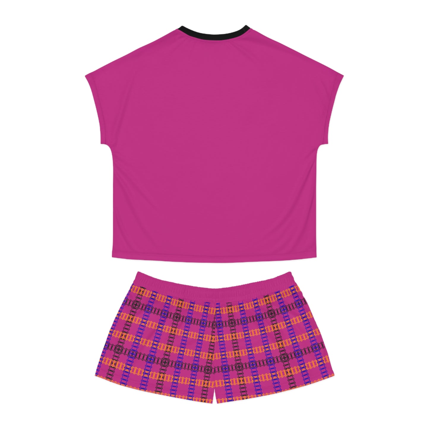 Cozy Womens Pajama Set for Relaxation Sleepwear Loungewear Gift for Her Stylish AOP Design Train Tracks Pink