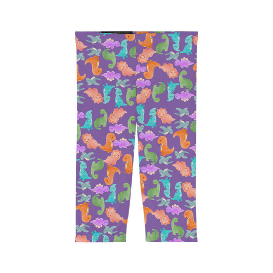 Women’s Capri Leggings  Rainbow Dinos Light Purple