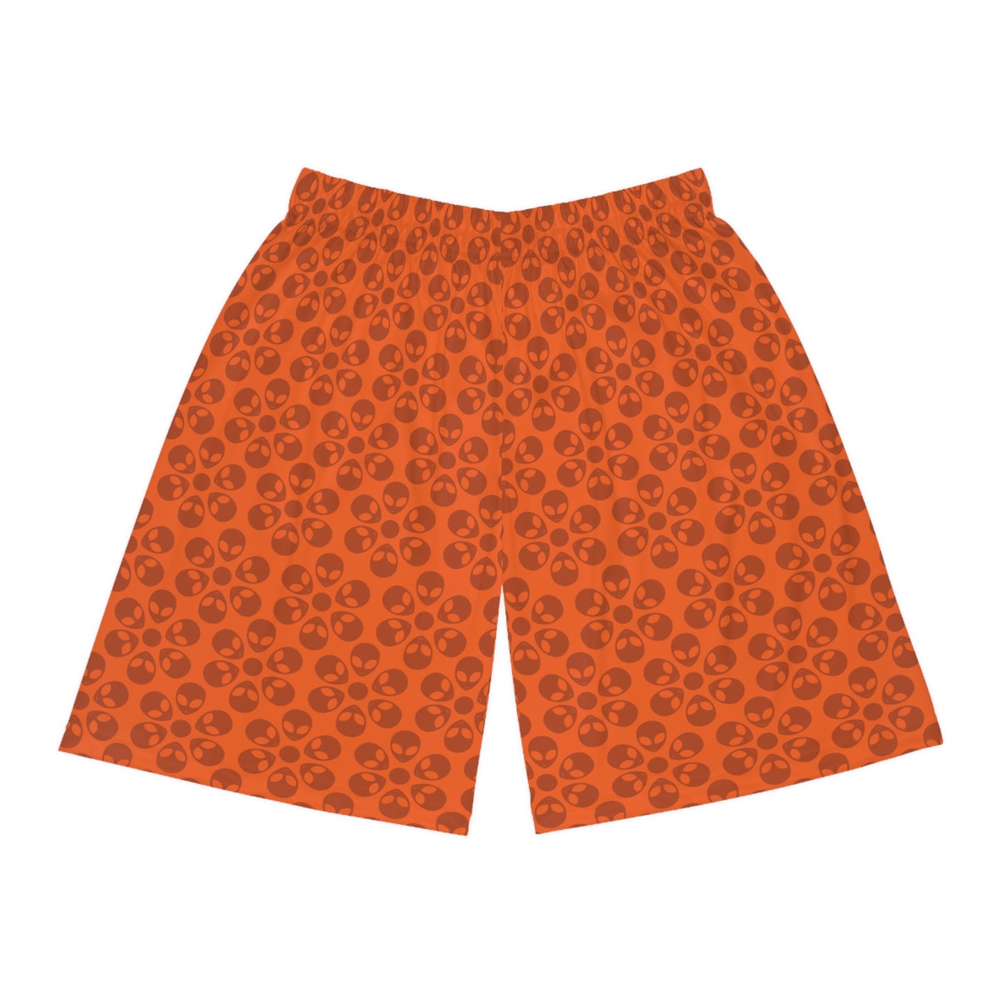 Trendy Skull Pattern Basketball Shorts Summer Activewear Sports Apparel Casual Wear Beach Shorts Gift for Basketball Lovers Alien Flowers Orange