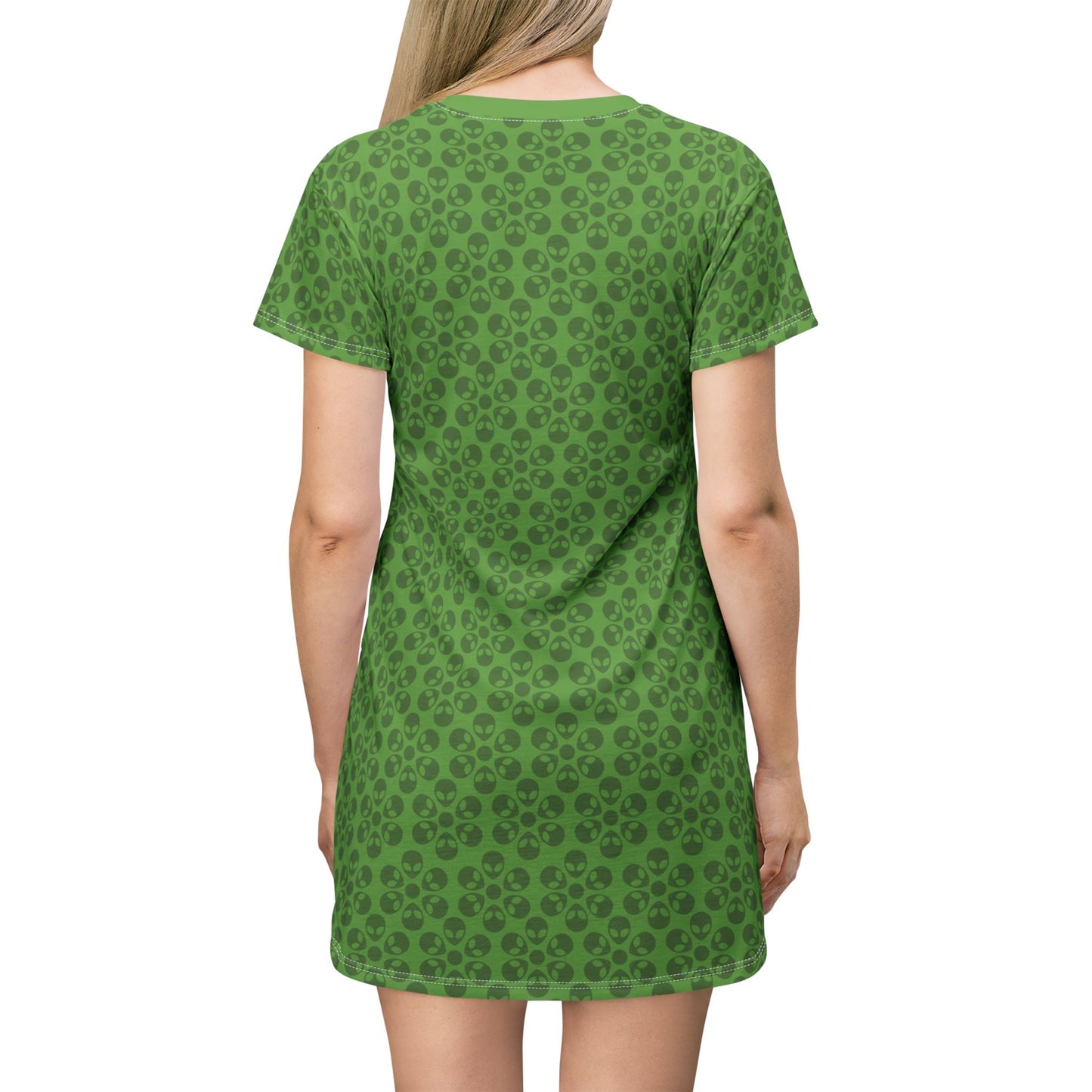 Floral Pattern TShirt Dress Casual Summer Dress Cute Dress for Women Floral Print Dress Trendy Everyday Wear Perfect for Beach Alien Flowers Green