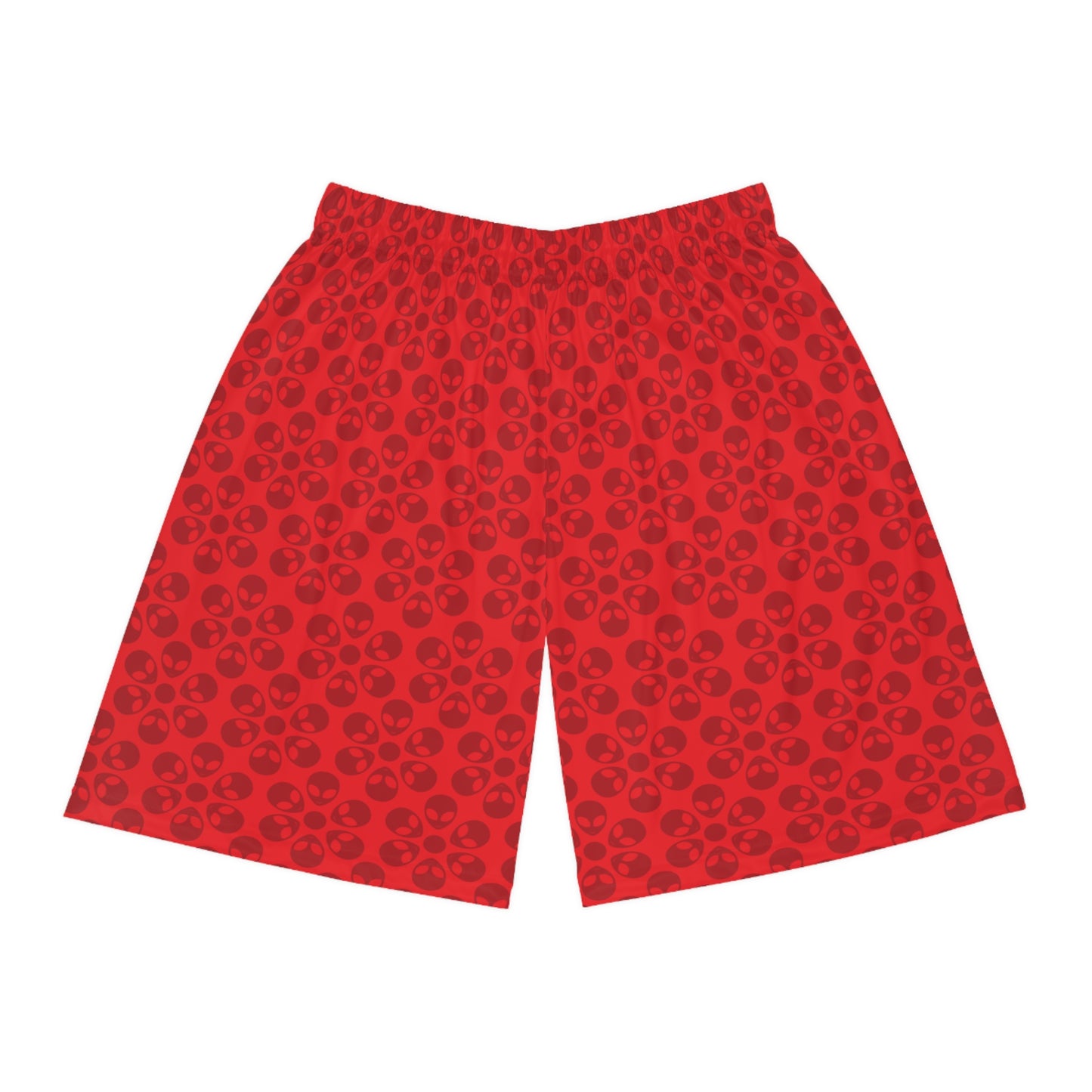 Trendy Skull Pattern Basketball Shorts Summer Activewear Sports Apparel Casual Wear Beach Shorts Gift for Basketball Lovers Alien Flowers Red
