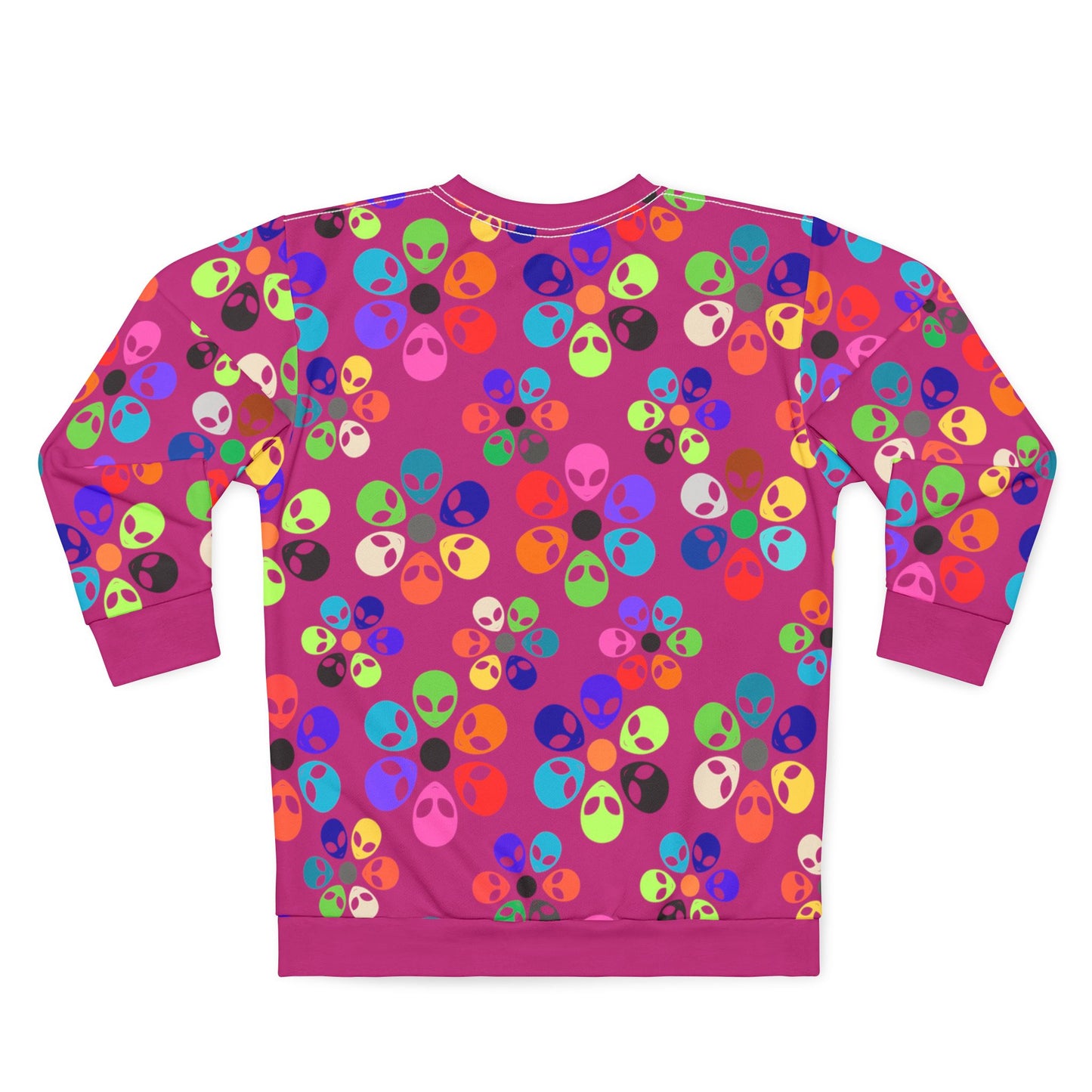 Colorful Alien Graphic Unisex Sweatshirt Fun and Quirky Sweater for Casual Wear Gift for SciFi Lovers Unisex Fashion Trendy Streetwear Alien Rainbow Flowers Pink