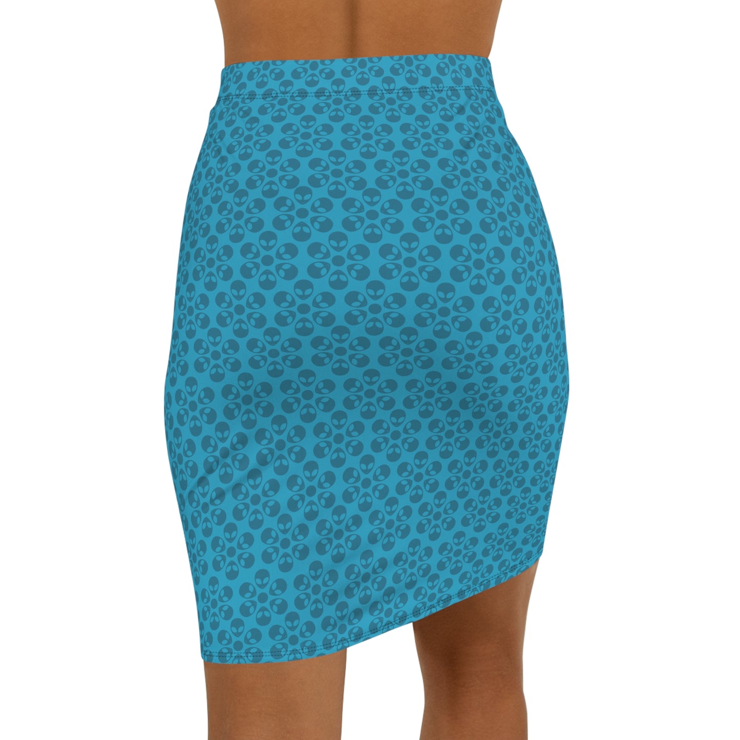 Womens MidWaist Pencil Skirt  Alien Flowers Turquoise