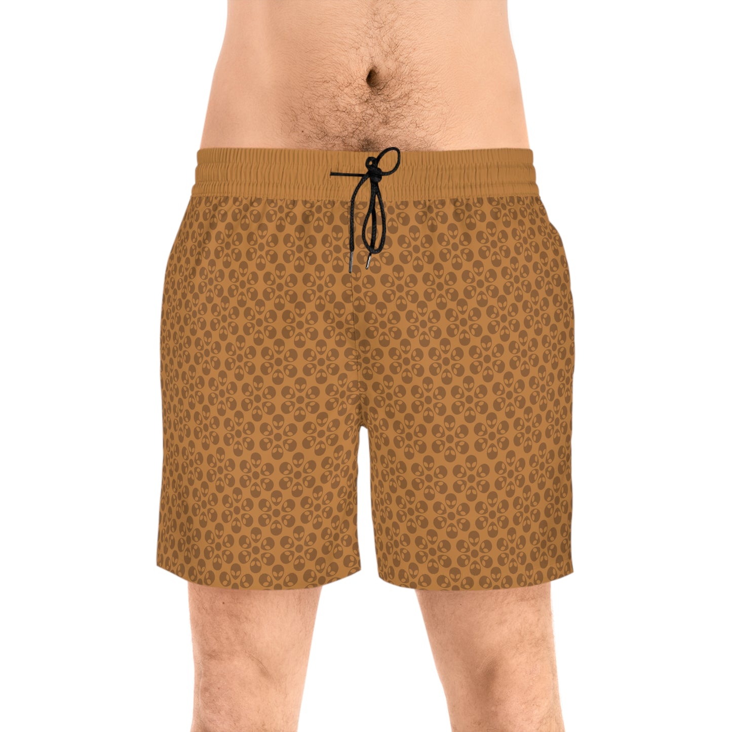 Stylish Mens MidLength Swim Shorts Beachwear Vacation Essentials Poolside Comfort Summer Outfit Trendy Swimwear Alien Flowers Light Brown