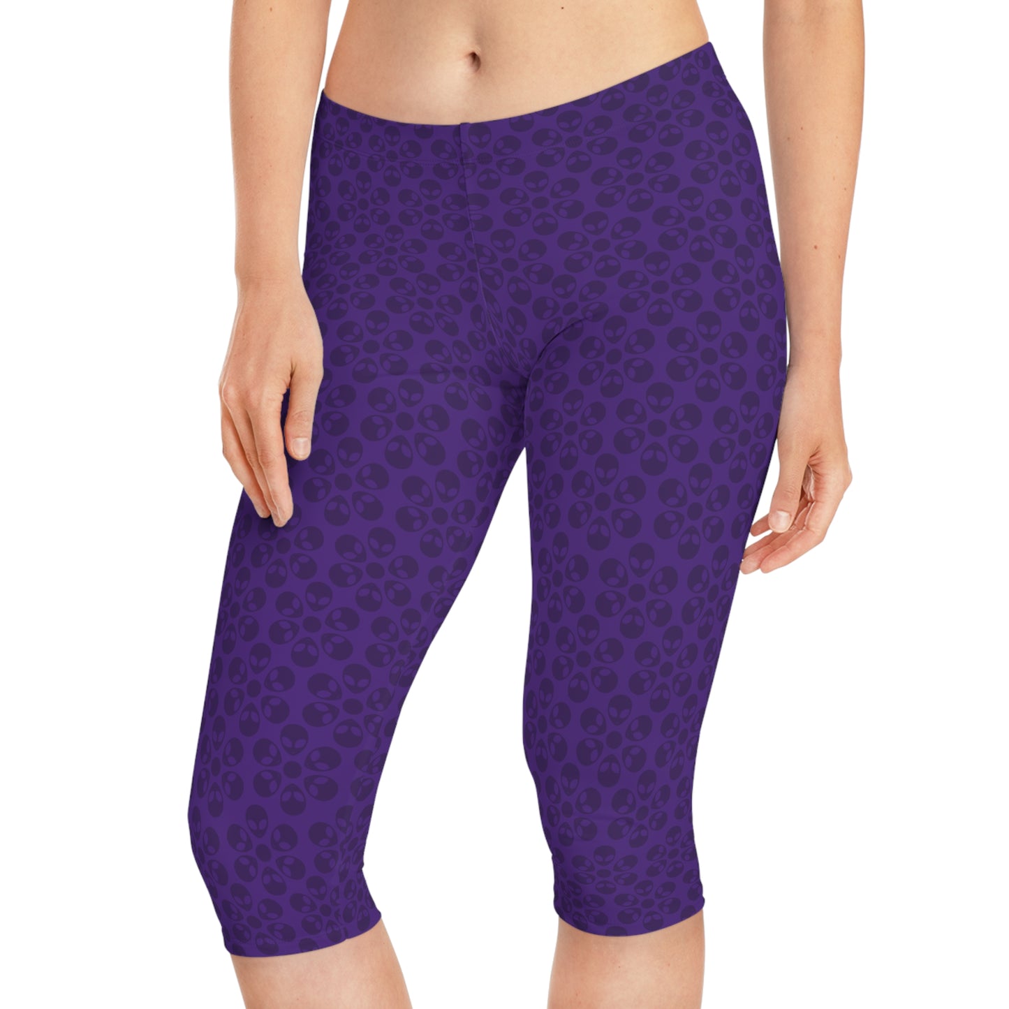Womens Capri Leggings Alien Flowers Purple
