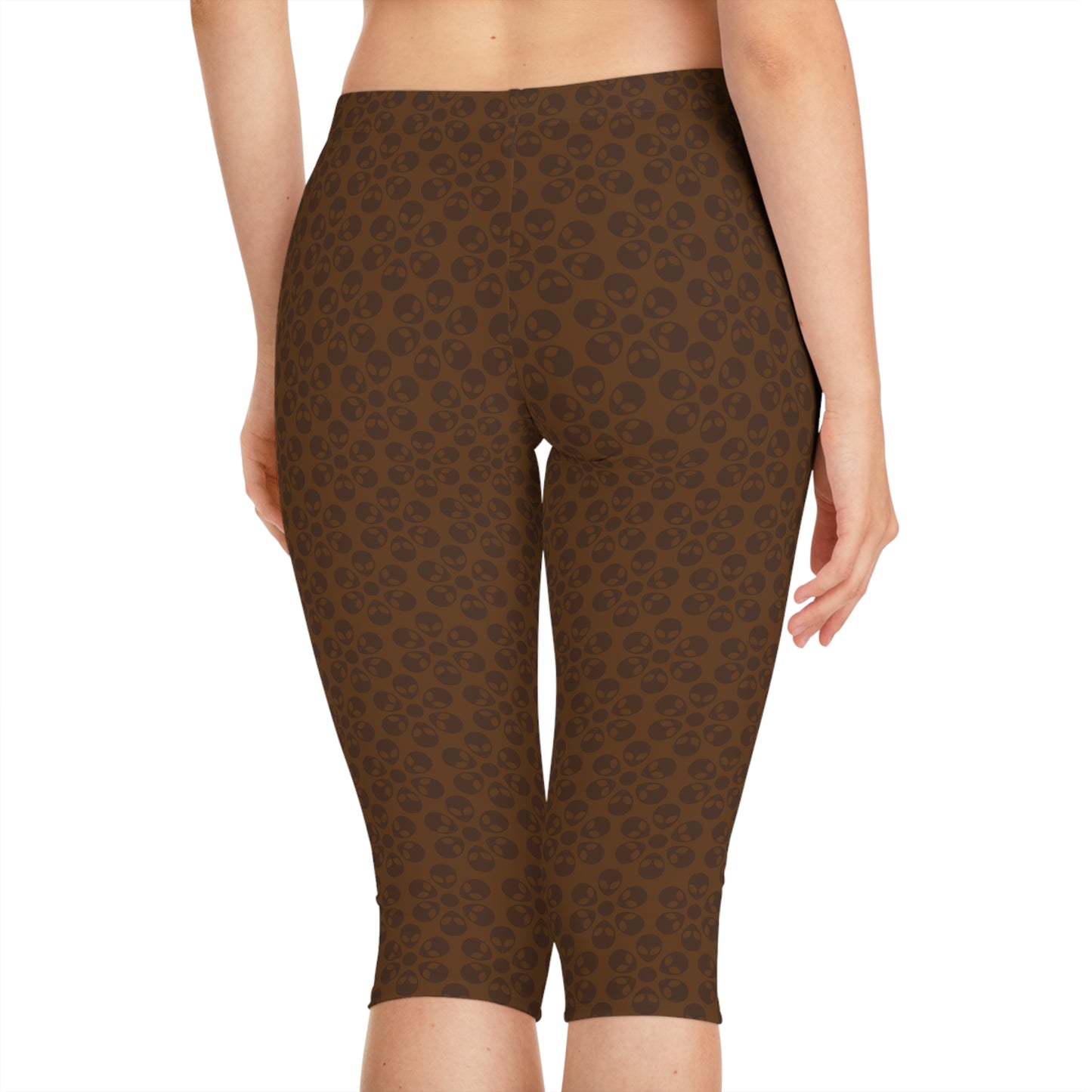 Womens Capri Leggings Alien Flowers Brown