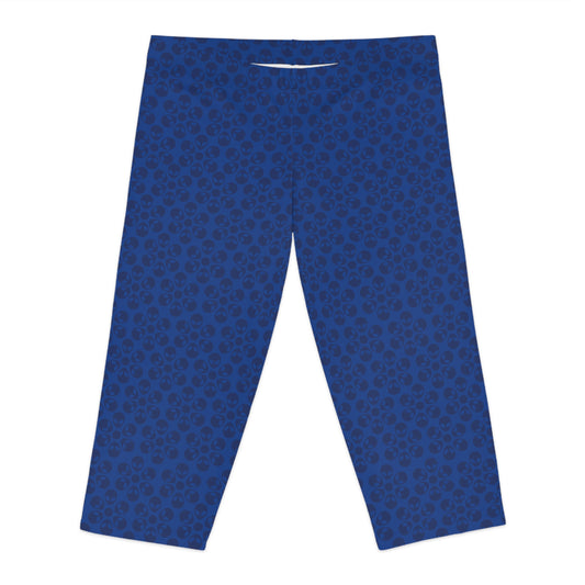 Womens Capri Leggings Alien Flowers Dark Blue