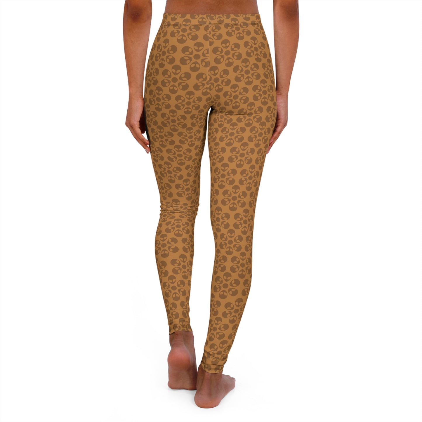 Womens Casual Spandex Leggings  Alien Flowers Light Brown