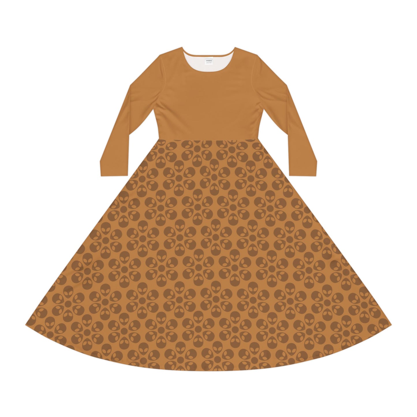 Womens Long Sleeve Dance Dress Alien Flowers Light Brown