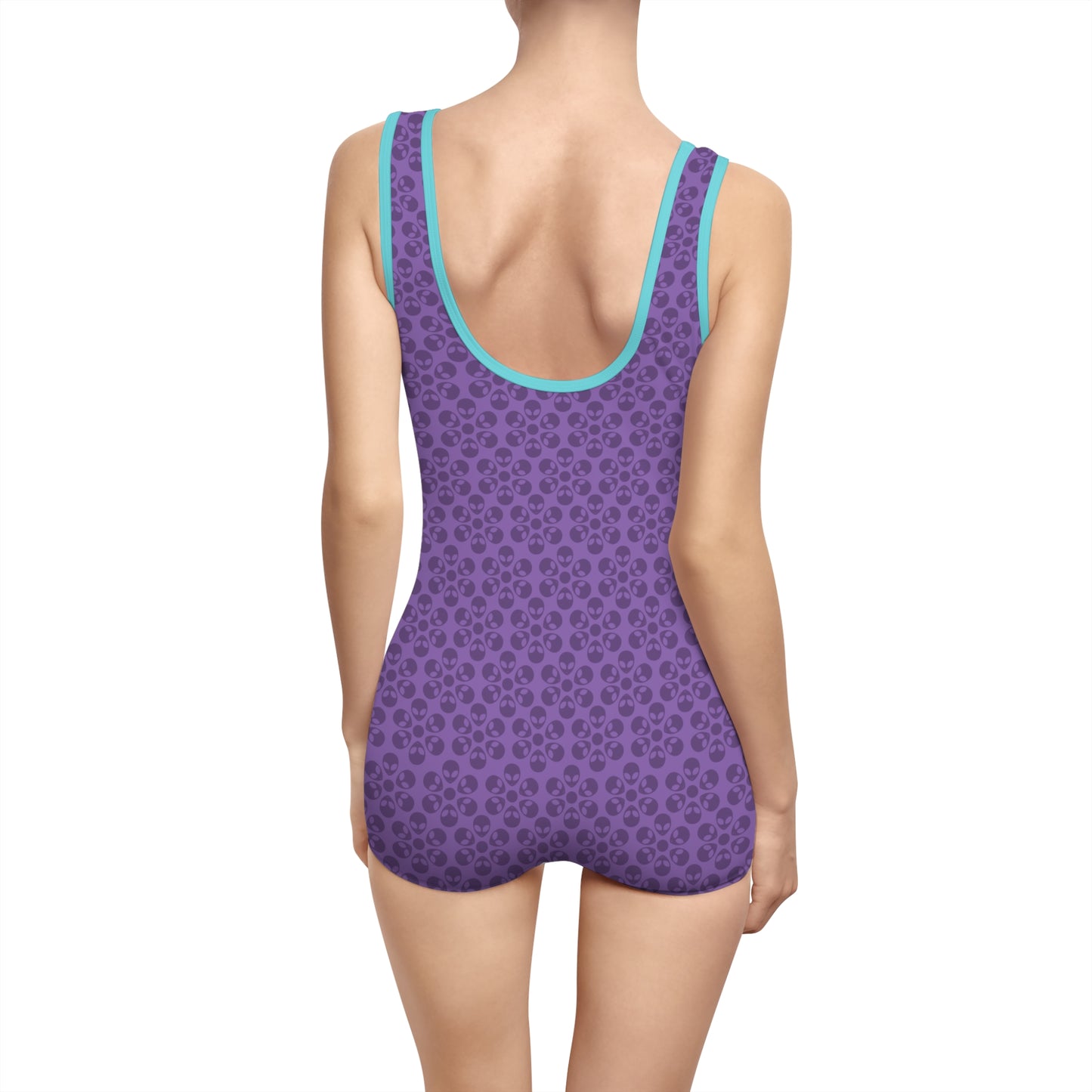 Womens Vintage Swimsuit  Alien Flowers Light Purple