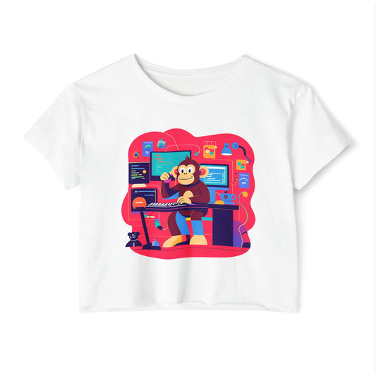 Colorful DJ Monkey Festival Crop Top, Music Festival Shirt, Summer Party Top, Gift for Festival Lovers, Playful Unique T-Shirt