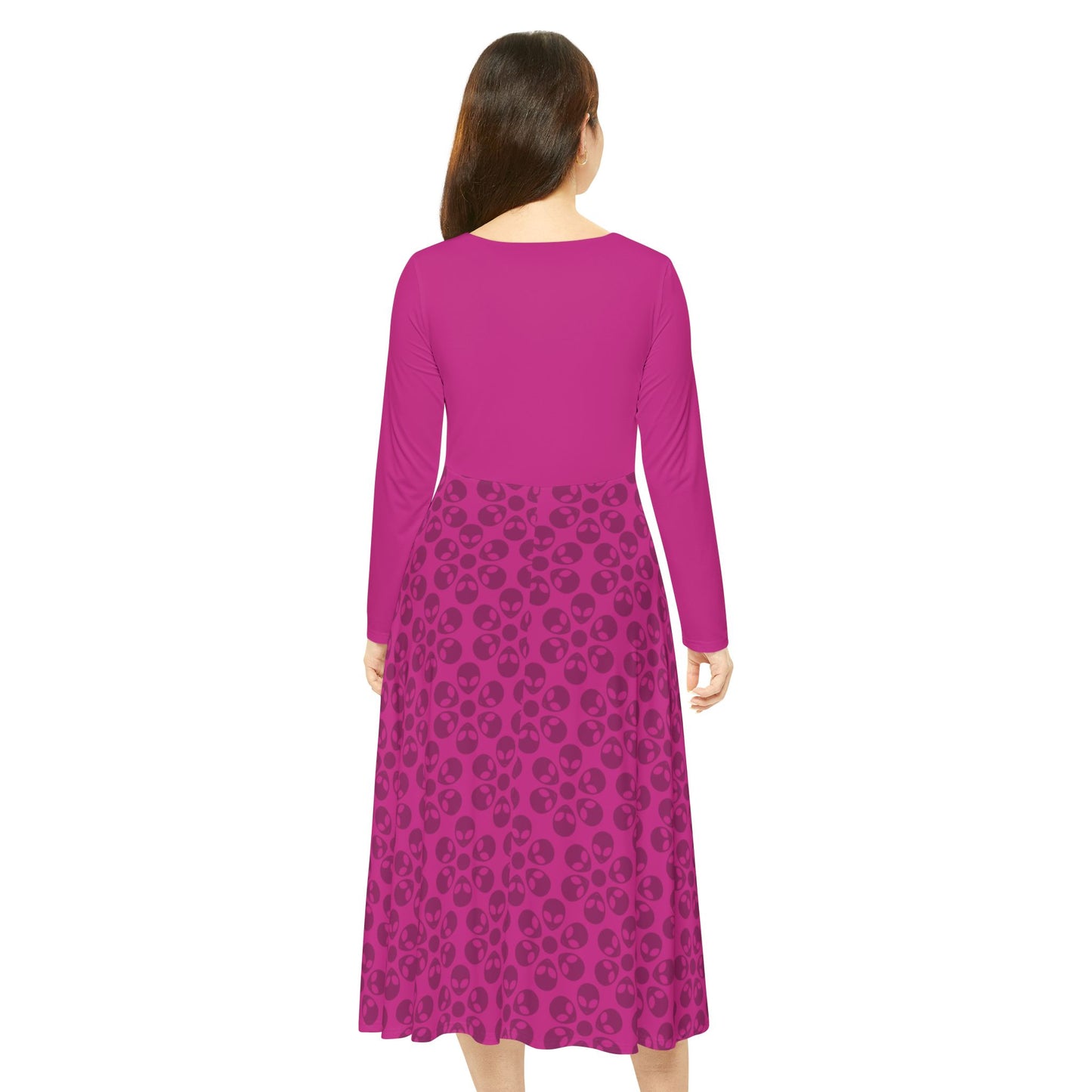 Womens Long Sleeve Dance Dress Alien Flowers Pink