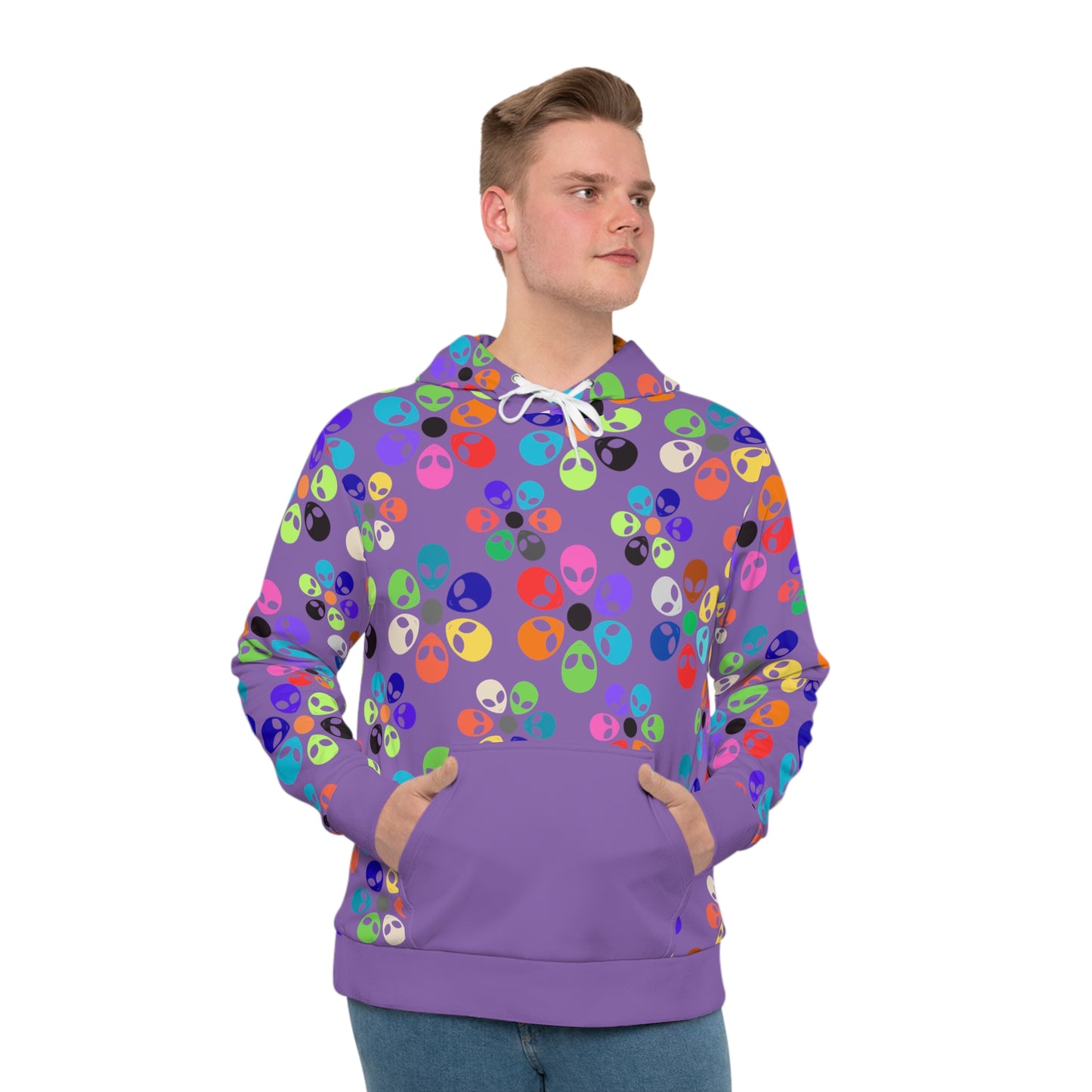 Mens Hoodie Alien Rainbow Flowers Light Purple
