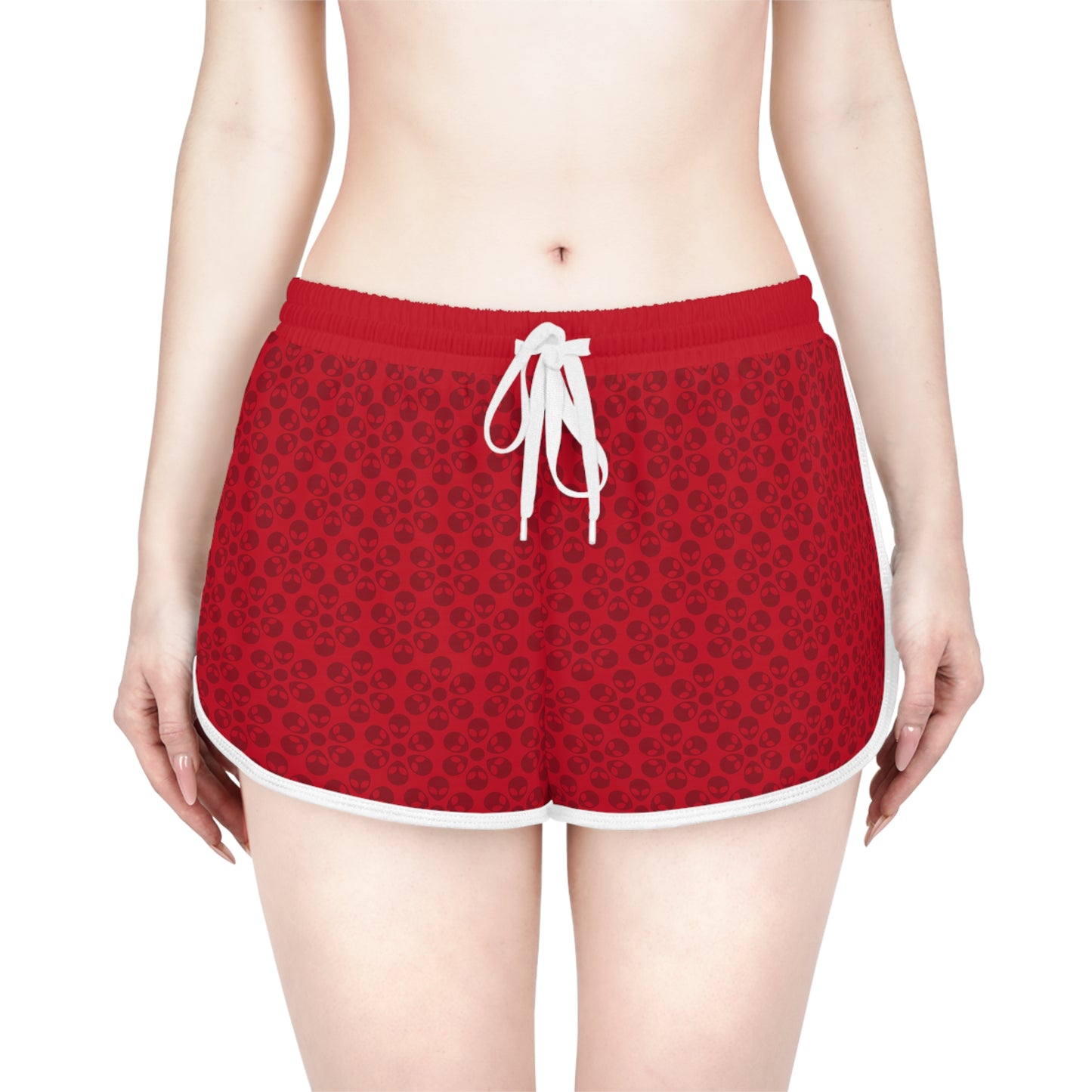 Womens Relaxed Shorts  Alien Flowers Dark Red