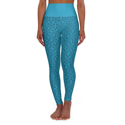 Stylish High Waisted Yoga Leggings Activewear Fitness Leggings Workout Pants Gift for Her Yoga Apparel Alien Flowers Turquoise