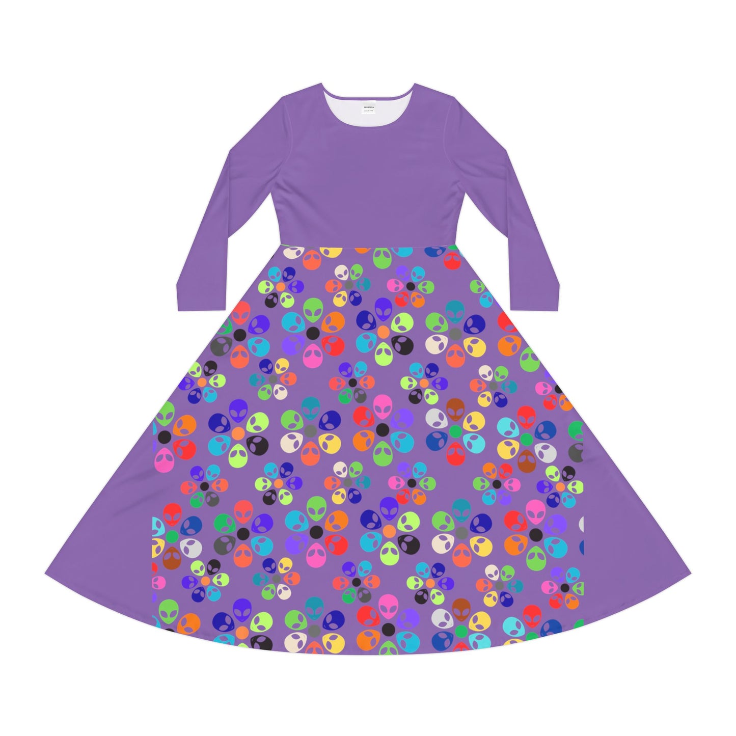 Vibrant Womens Long Sleeve Dance Dress Colorful Floral Style Perfect for Dance Parties Celebrations BohoChic Fashion Alien Rainbow Flowers Purple