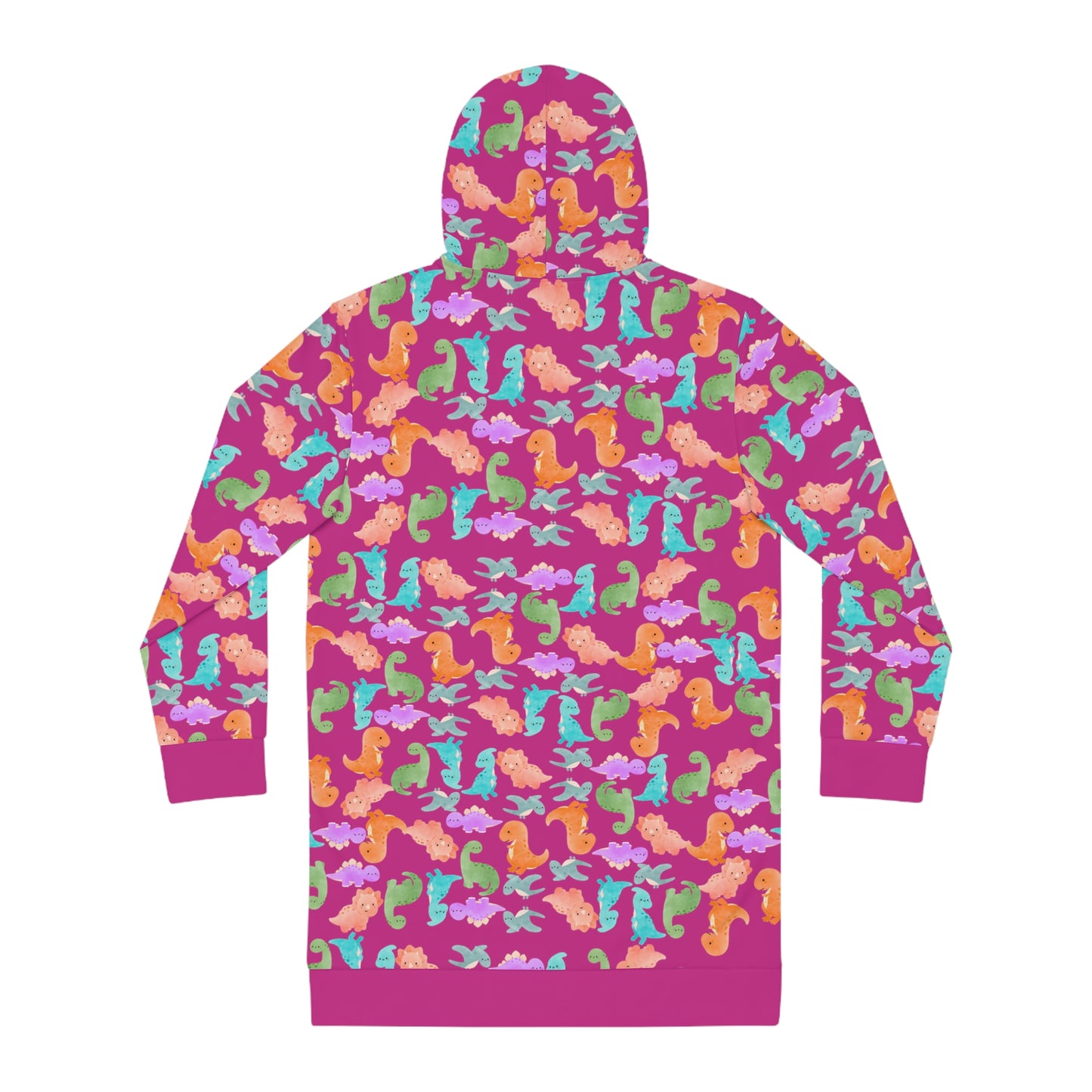 Womens Hoodie Dress Rainbow Dinos Pink