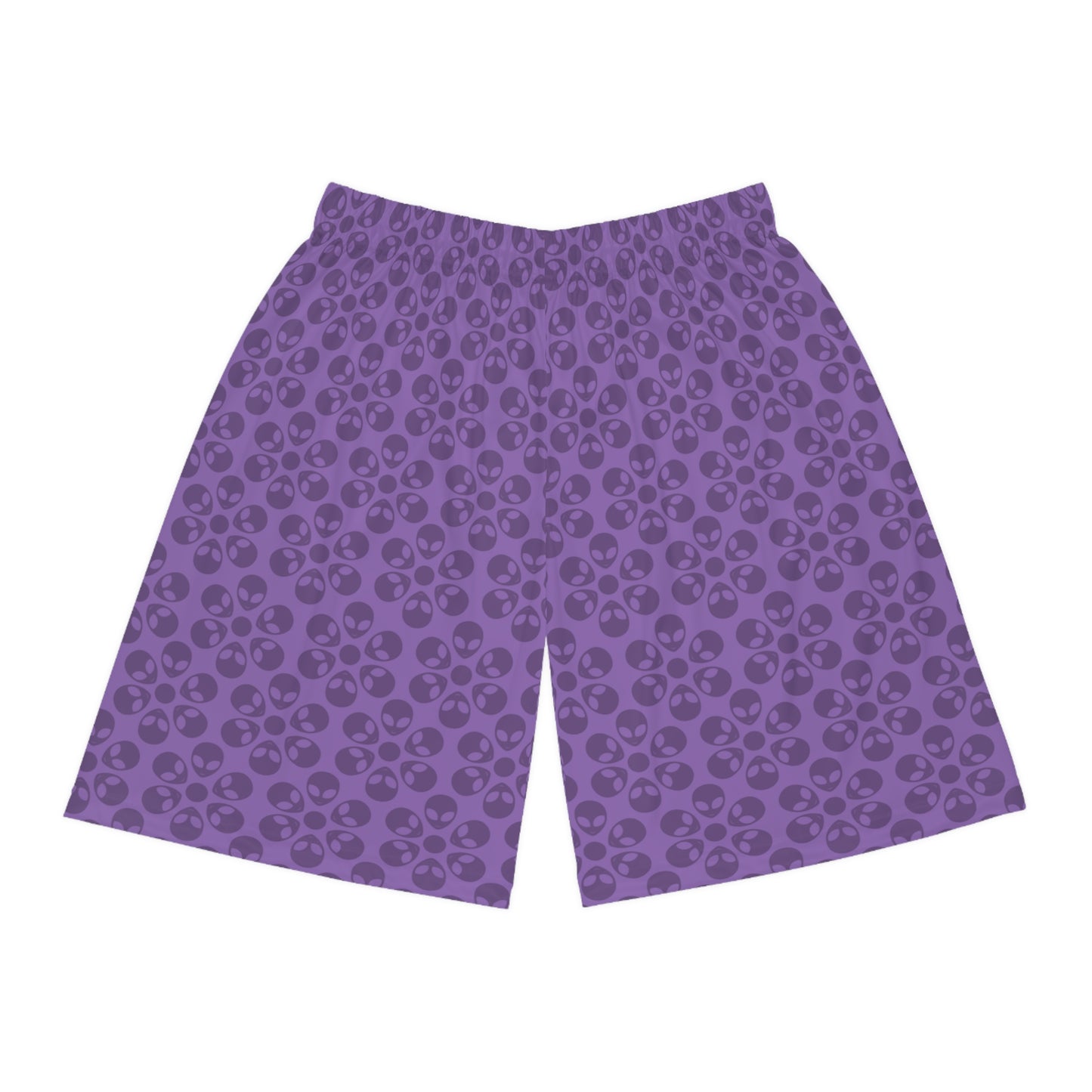 Trendy Skull Pattern Basketball Shorts Summer Activewear Sports Apparel Casual Wear Beach Shorts Gift for Basketball Lovers Alien Flowers Light Purple