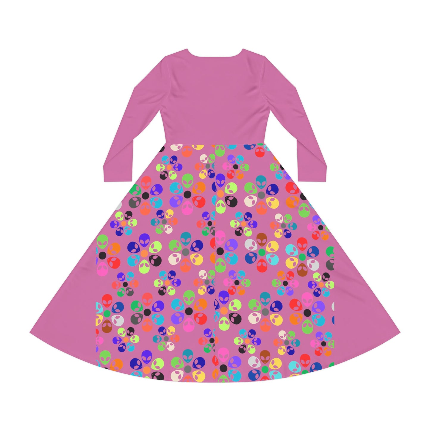 Vibrant Womens Long Sleeve Dance Dress Colorful Floral Style Perfect for Dance Parties Celebrations BohoChic Fashion Alien Rainbow Flowers Light Pink