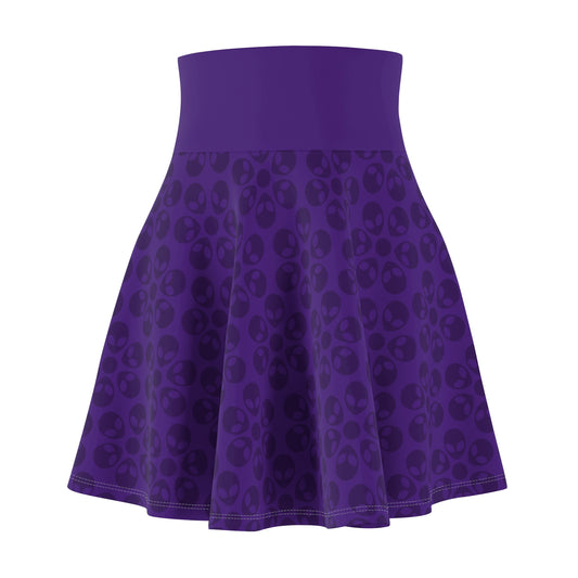 Skull Pattern Womens Skater Skirt Cute AOP Skirt Gothic Summer Wear Festival Outfit Alternative Fashion Alien Flowers Purple