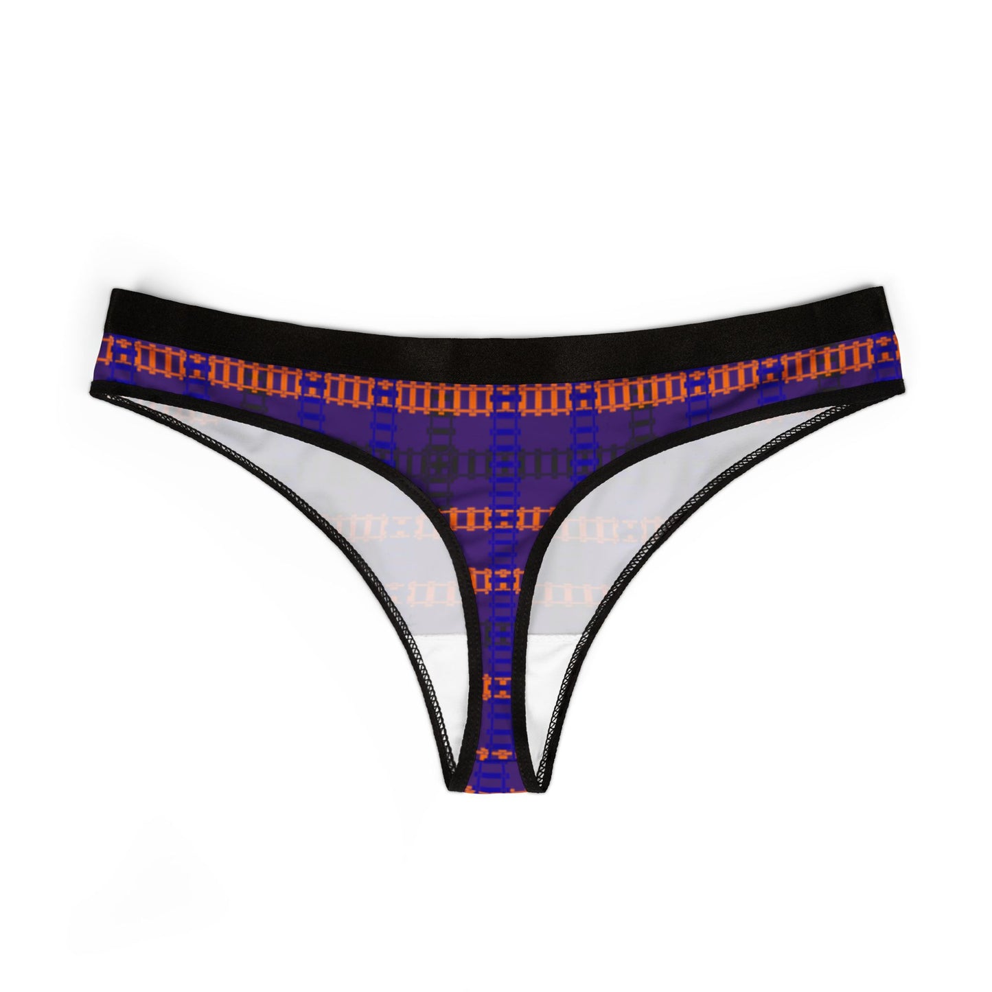 Vibrant Plaid Women’s Thongs Stylish Lingerie Comfortable Underwear Everyday Essentials Gift for Her Train Tracks Purple