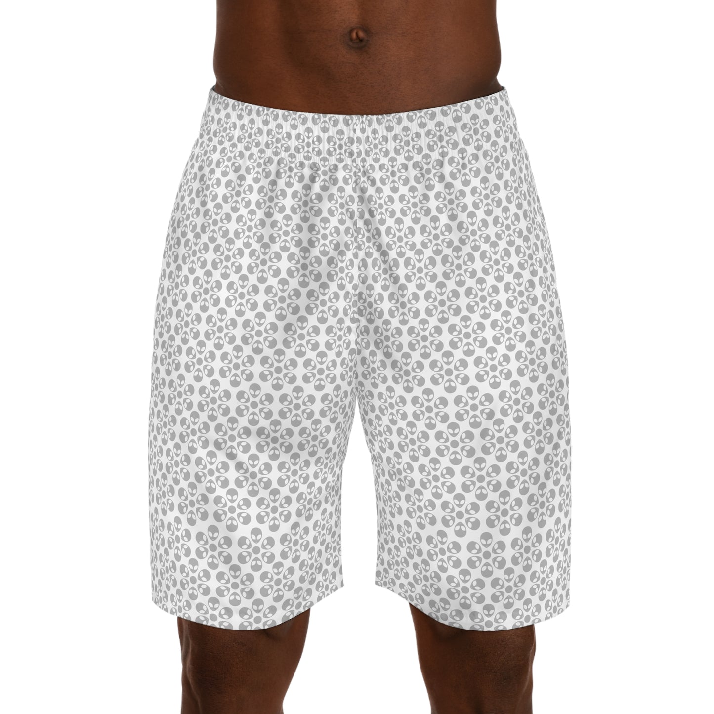 Mens Jogger Shorts  Alien Flowers White