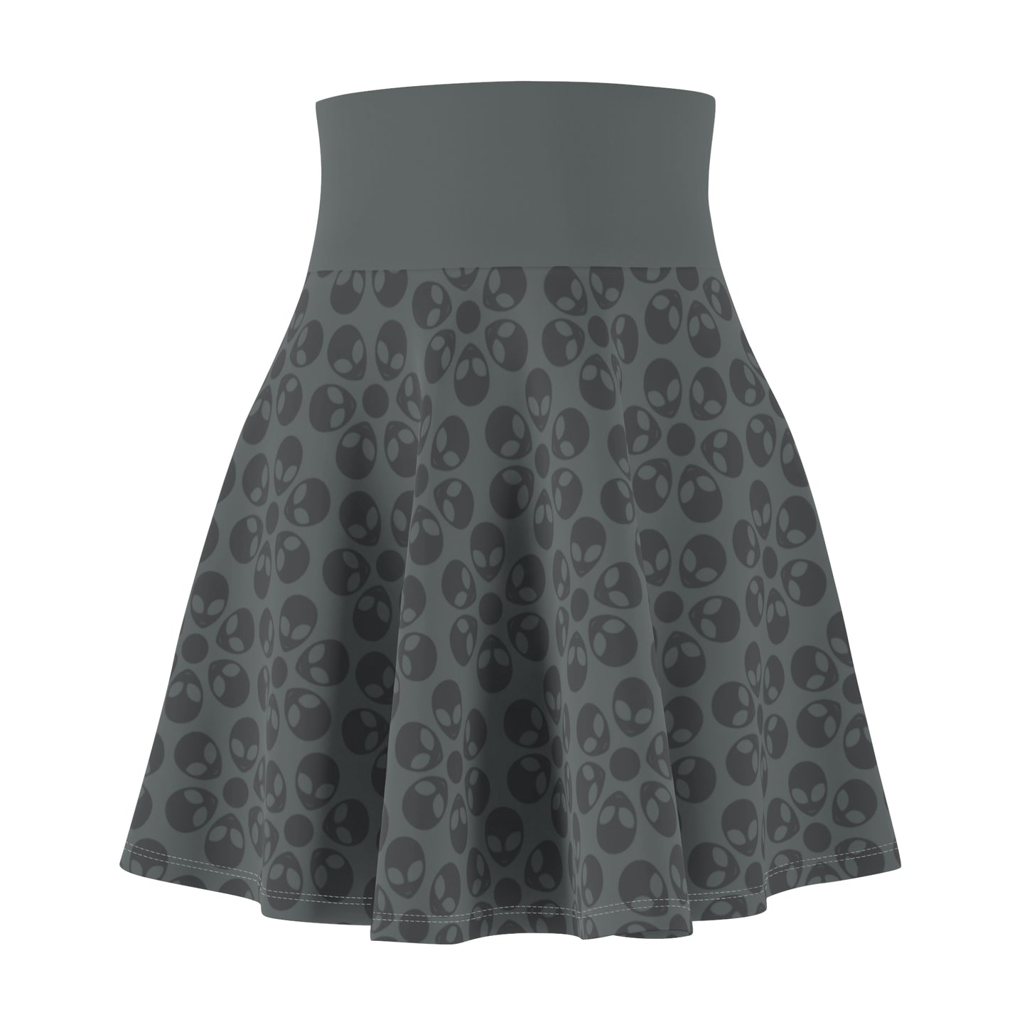 Skull Pattern Womens Skater Skirt Cute AOP Skirt Gothic Summer Wear Festival Outfit Alternative Fashion Alien Flowers Dark Grey