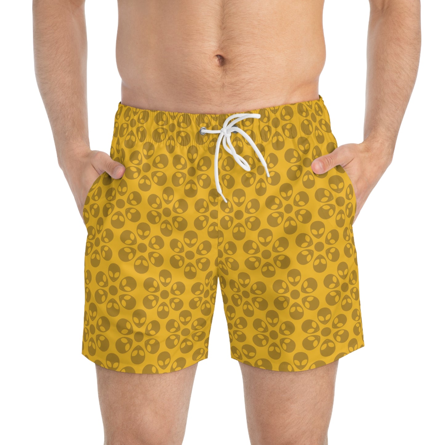 Stylish AOP Swim Trunks for Beach Days Summer Fun Pool Parties Vacation Wear Gift for Him Alien Flowers Yellow