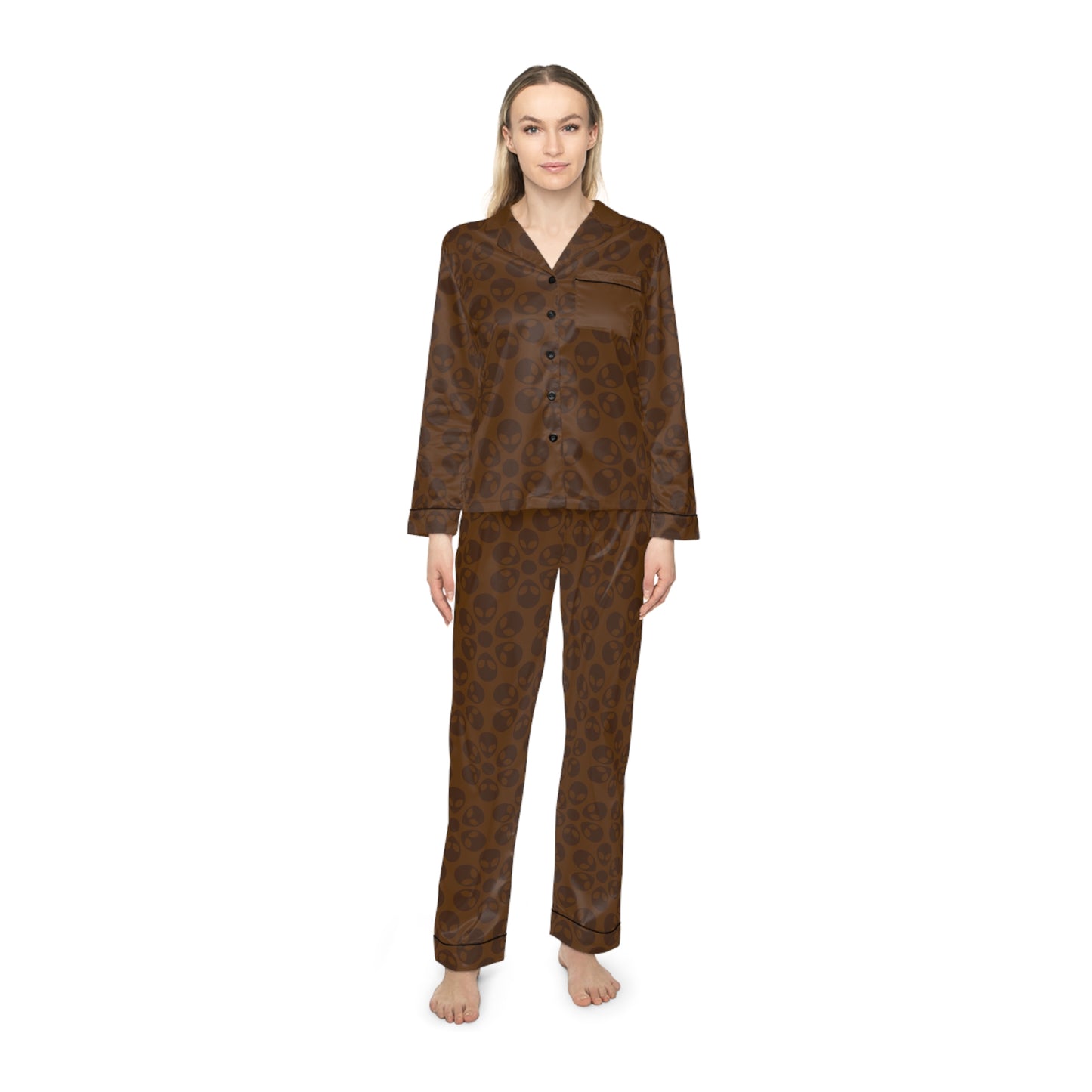 Womens Satin Pajamas  Alien Flowers Brown