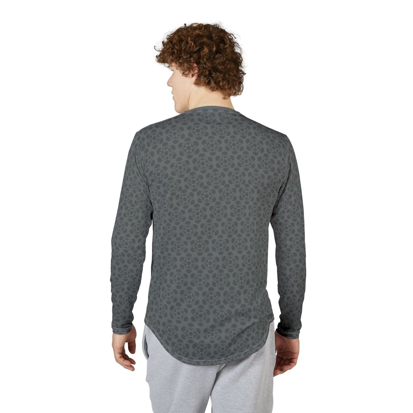 Mens UV Protection Long Sleeve Shirt  Alien Flowers Dark Grey