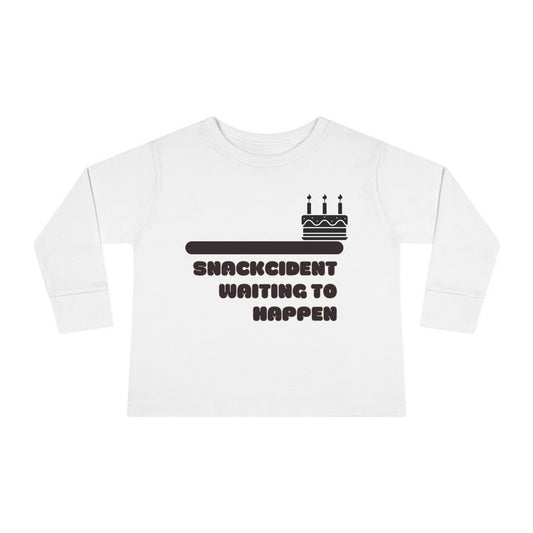 Snackcident Waiting to Happen Toddler Long Sleeve Tee | Cute Kids Shirt | Fun Gift for Birthdays, Playdates, Parties, Food Lovers
