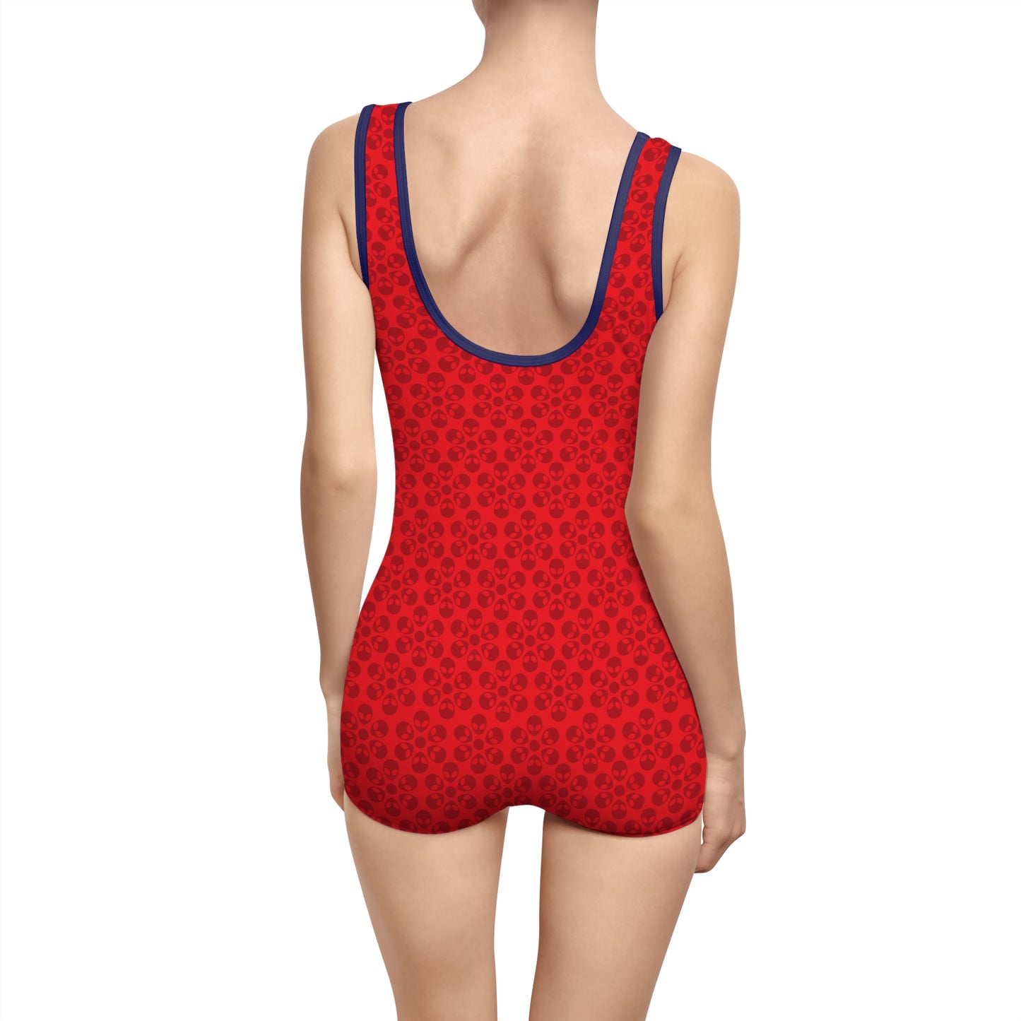 Womens Vintage Swimsuit  Alien Flowers Red