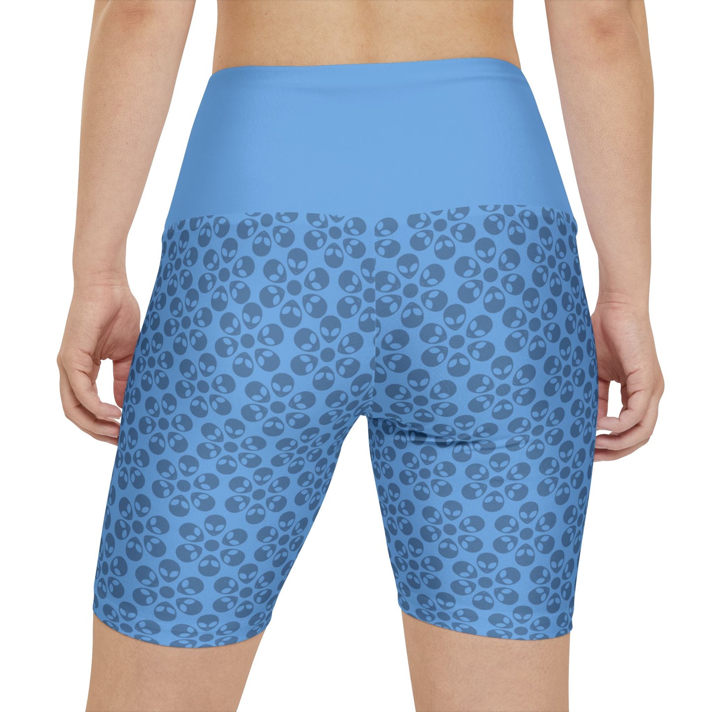 Womens Workout Shorts  Alien Flowers Light Blue