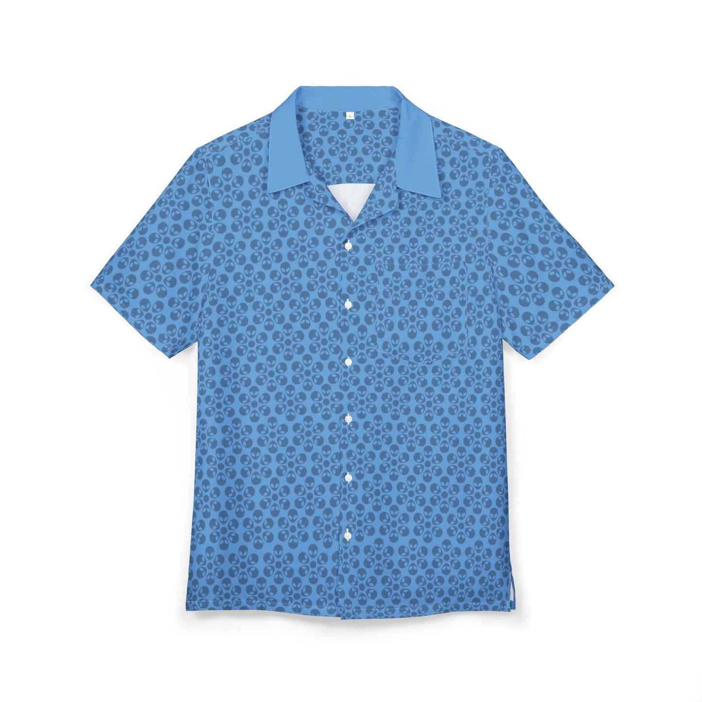 Unisex Hawaiian ButtonDown Shirt  Tropical Vibe Summer Apparel Beachwear Vacation Outfit Casual Wear Alien Flowers Light Blue
