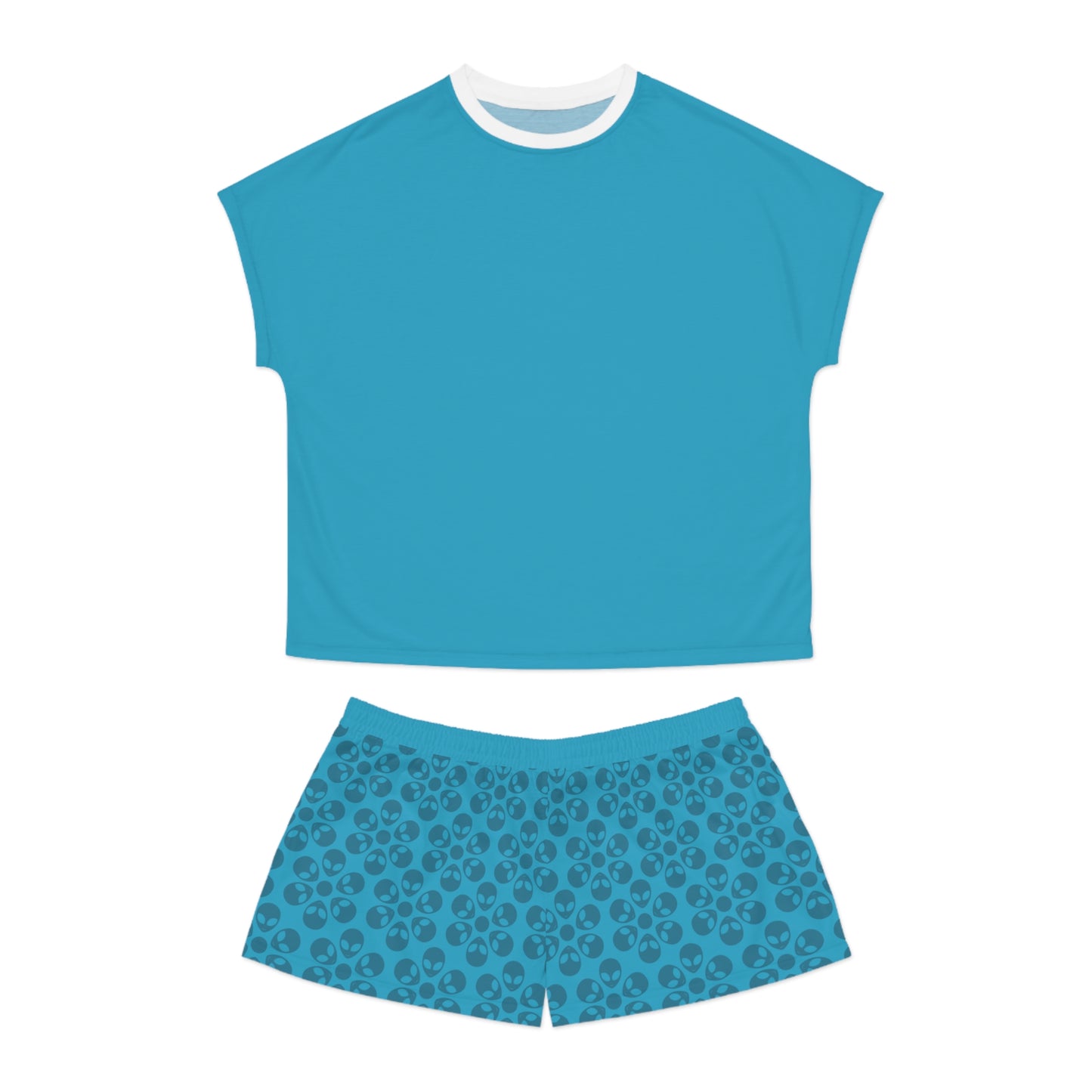 Stylish Womens Pajama Set Cozy Sleepwear AOP Floral Print Perfect for Lounging Gift for Her Summer Nights Relaxation Alien Flowers Turquoise