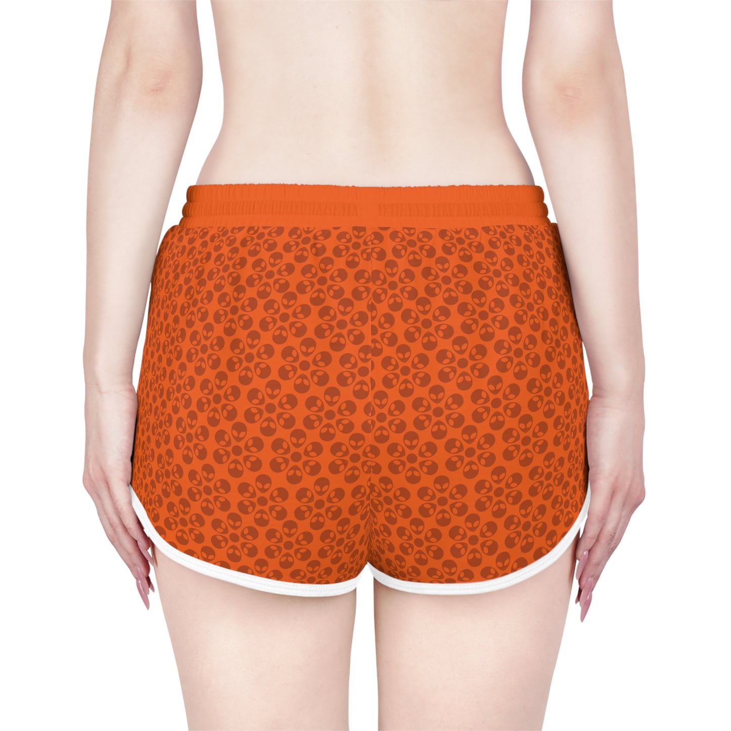 Womens Relaxed Shorts  Alien Flowers Orange