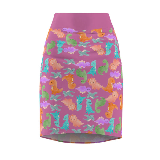 Whimsical Dino Pencil Skirt Fun Pencil Skirt for Summer Cute AOP Skirt for Women Vibrant Skirt for Parties Beachwear Rainbow Dinos Light Pink