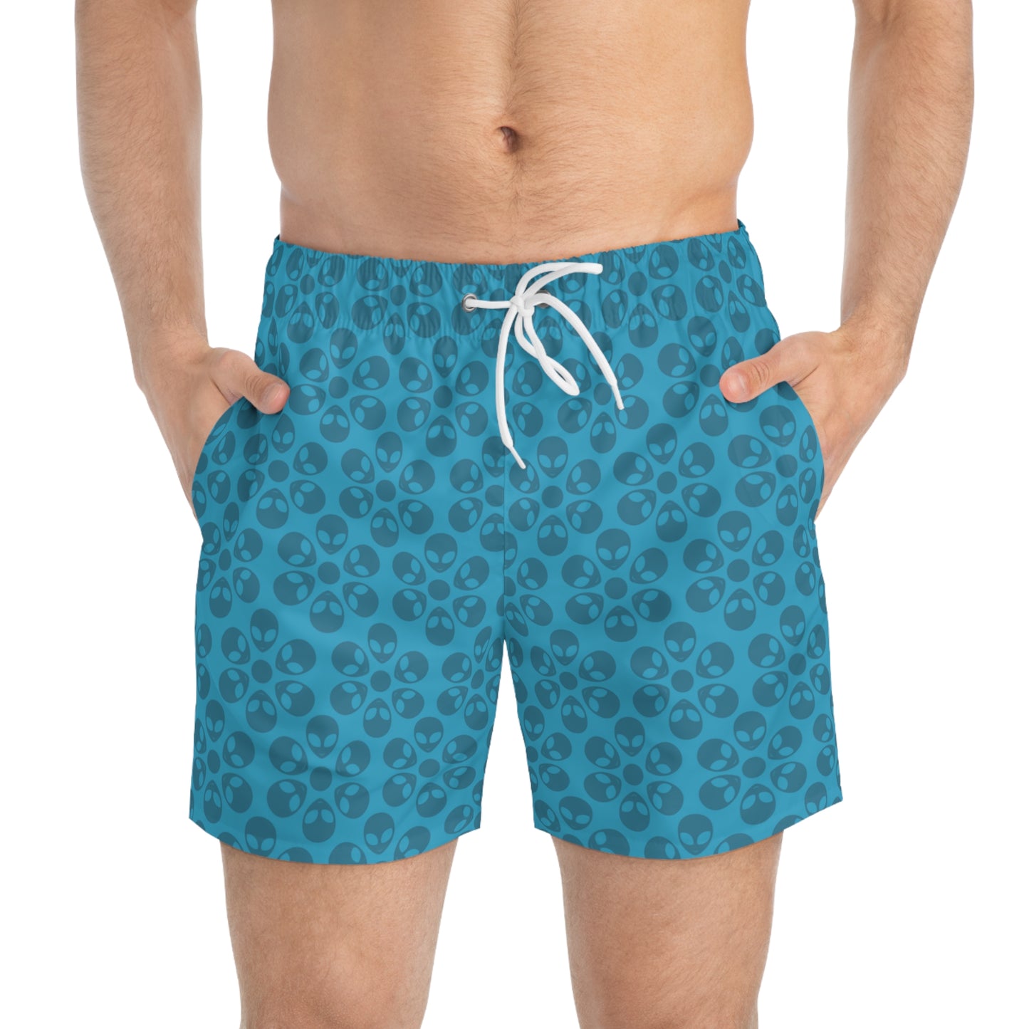 Stylish AOP Swim Trunks for Beach Days Summer Fun Pool Parties Vacation Wear Gift for Him Alien Flowers Turquoise